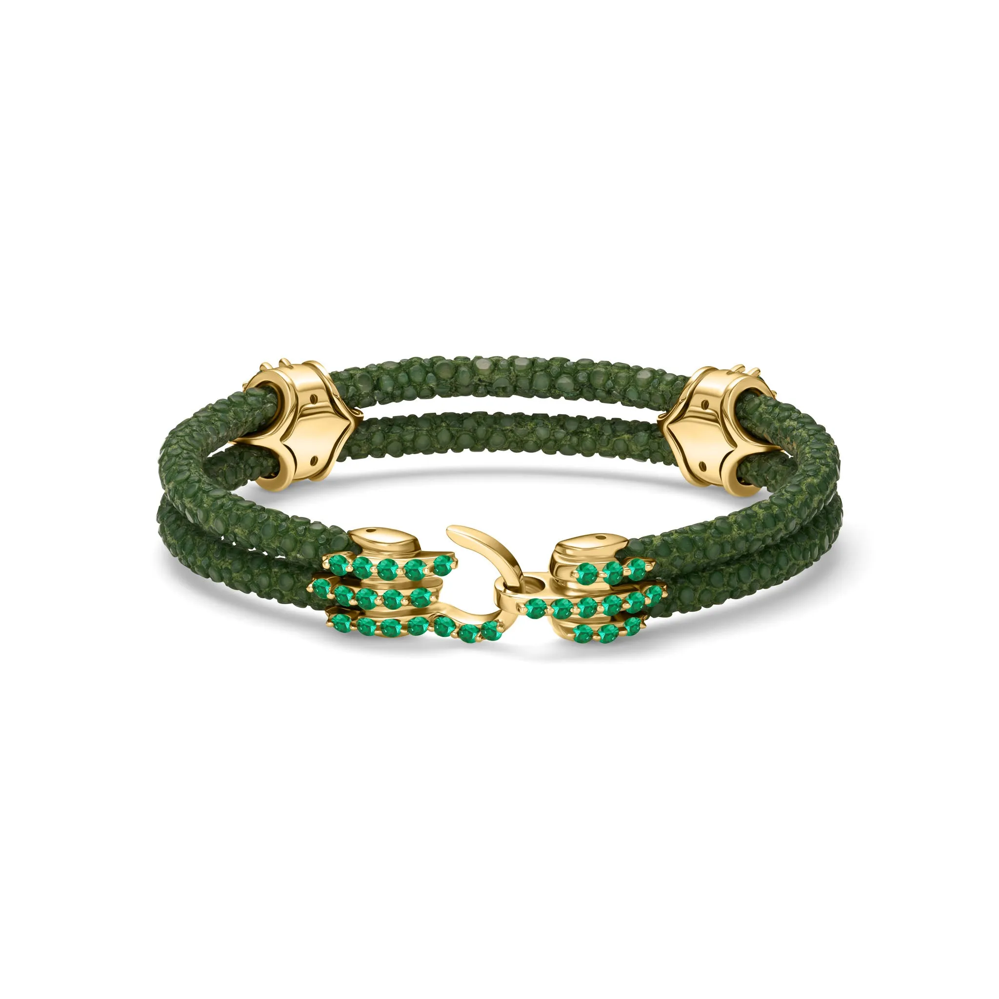 B441 - Yellow Gold with Emerald Clusters and Emerald Clasp