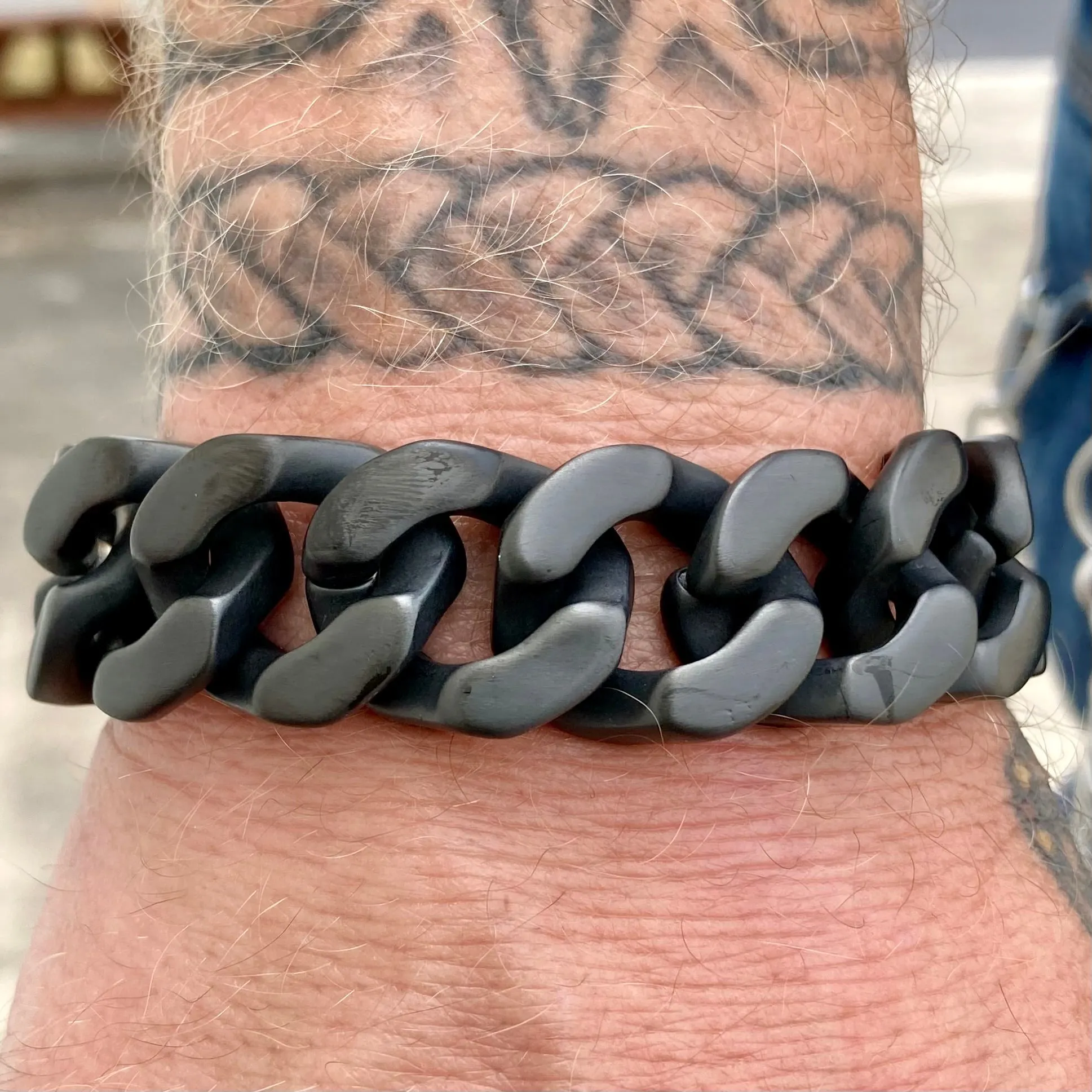 Bagger Bracelet - "EASY BIKER" - Guardian Cross Black - 3/4" wide - B120