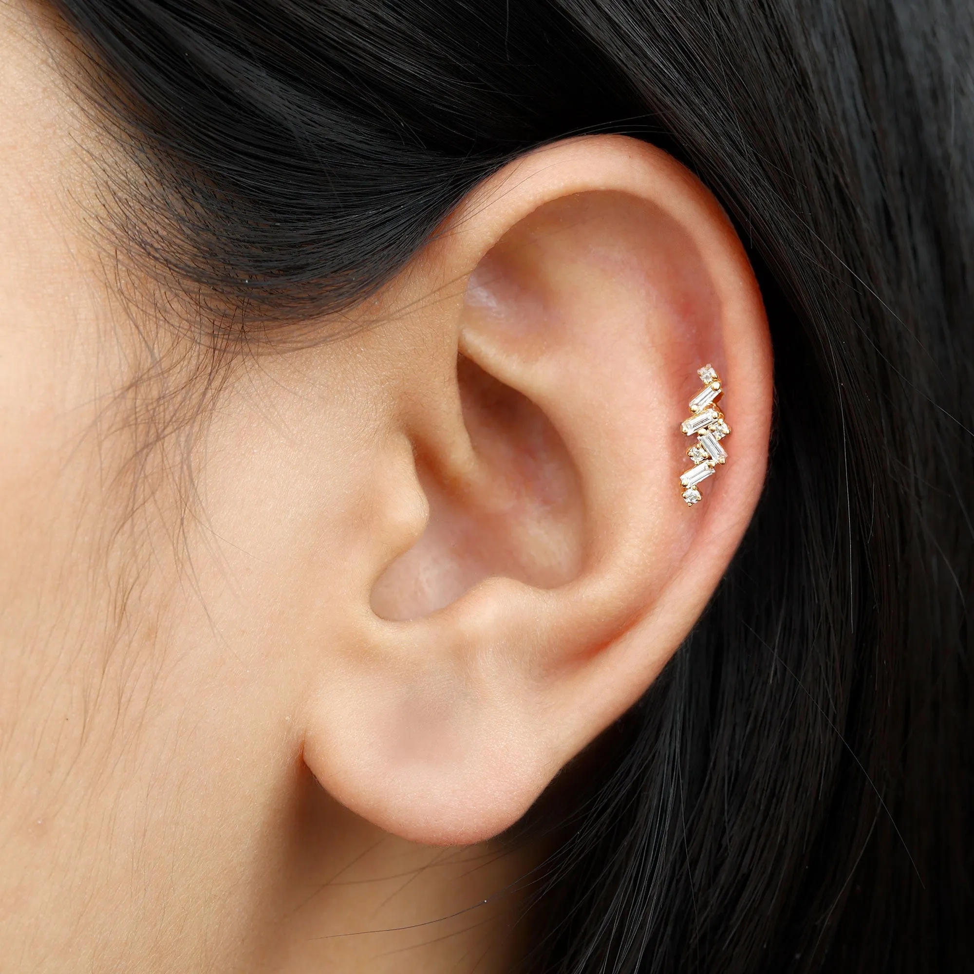 Baguette Diamond Cartilage Earring with Flat Back