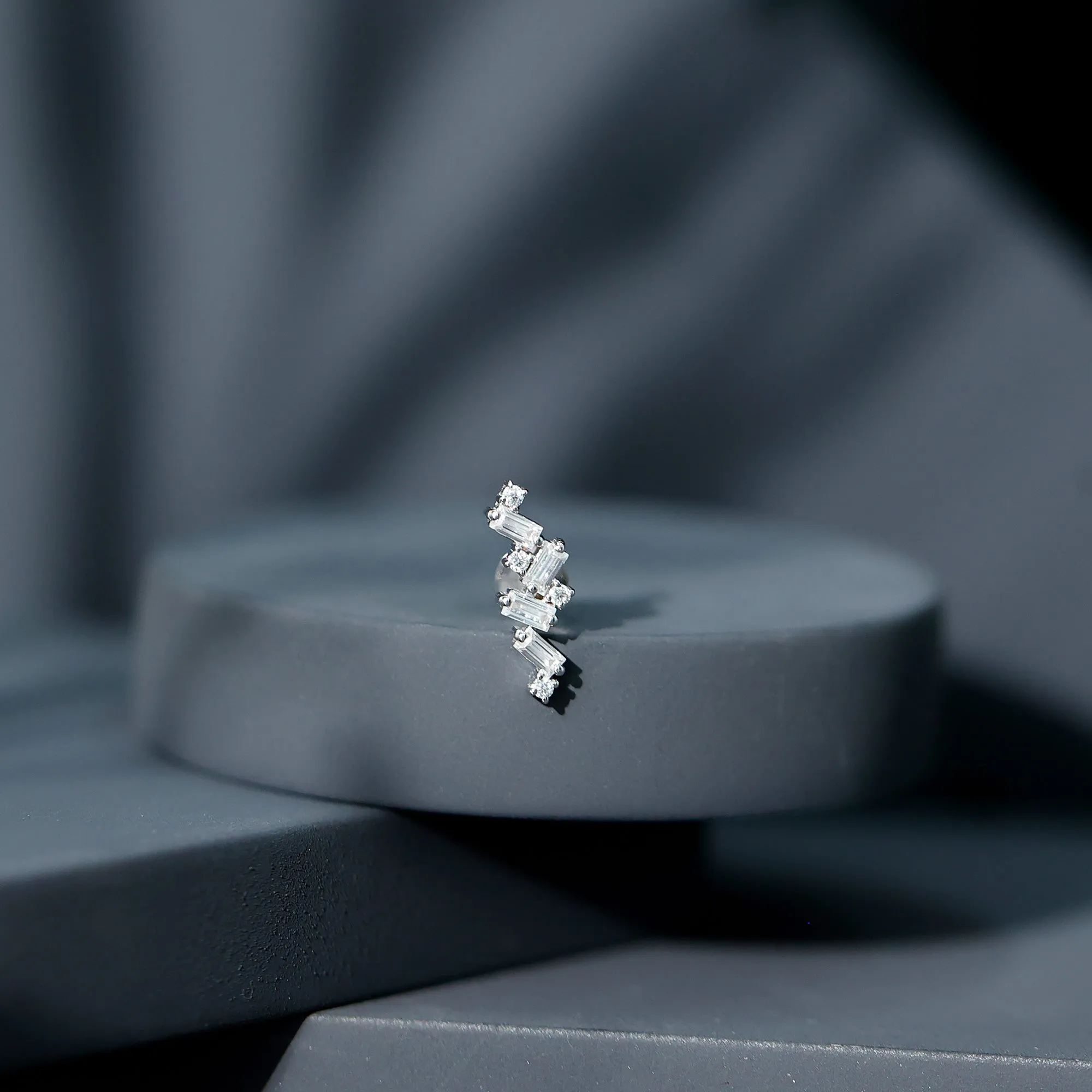 Baguette Diamond Cartilage Earring with Flat Back