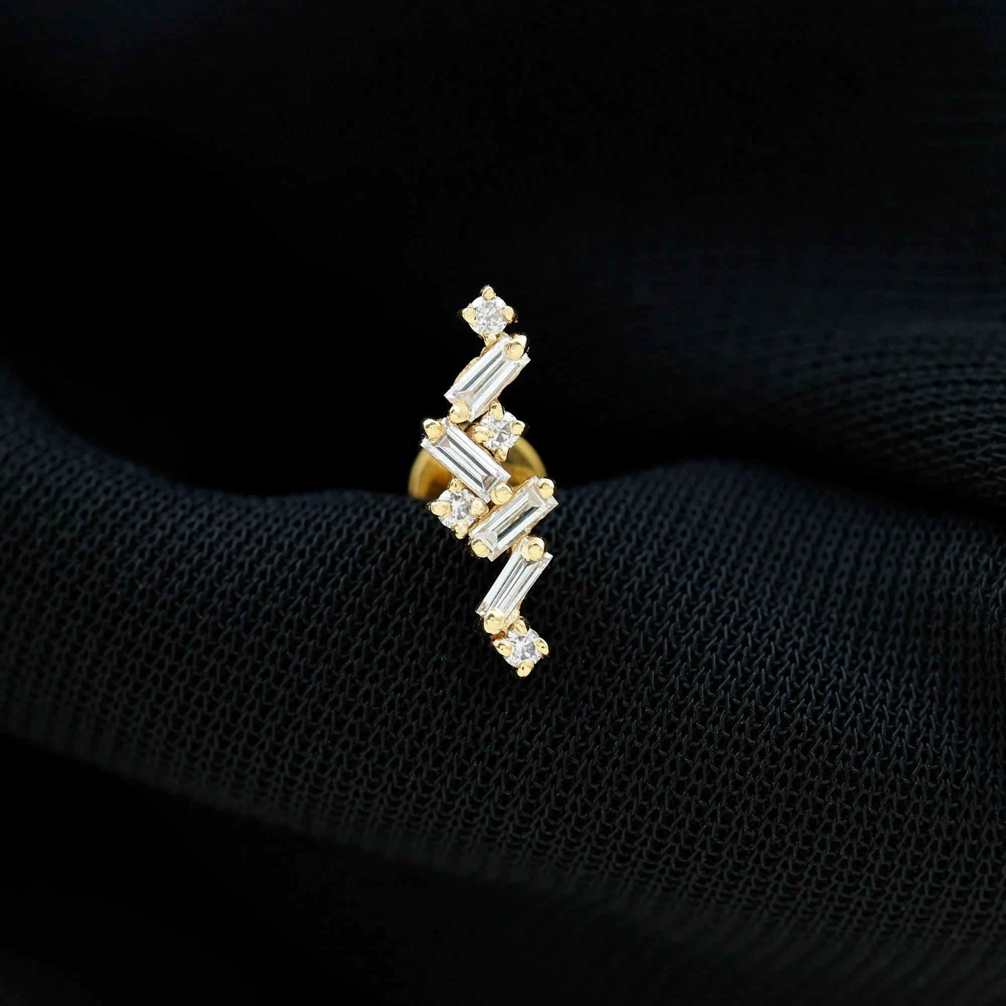 Baguette Diamond Cartilage Earring with Flat Back