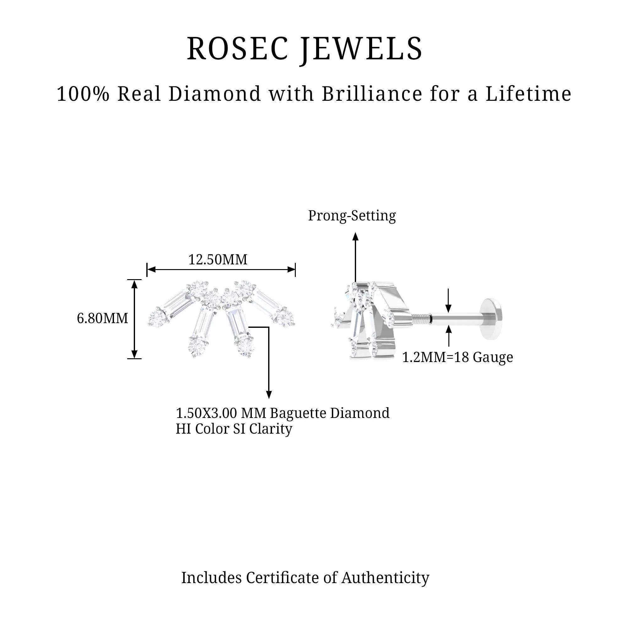 Baguette Diamond Fan Cartilage Earring