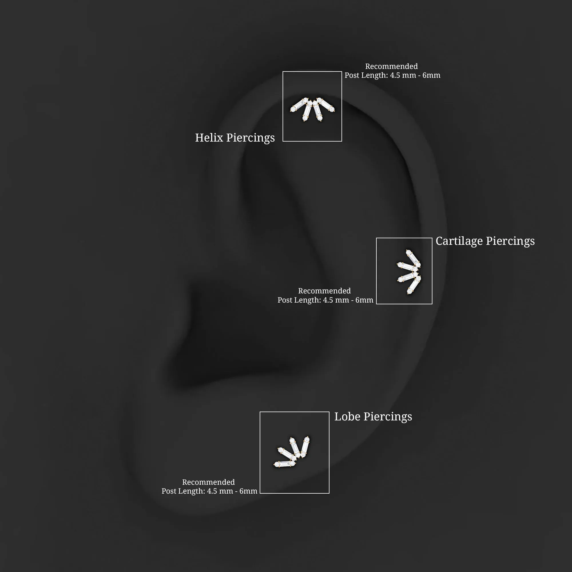 Baguette Diamond Fan Cartilage Earring