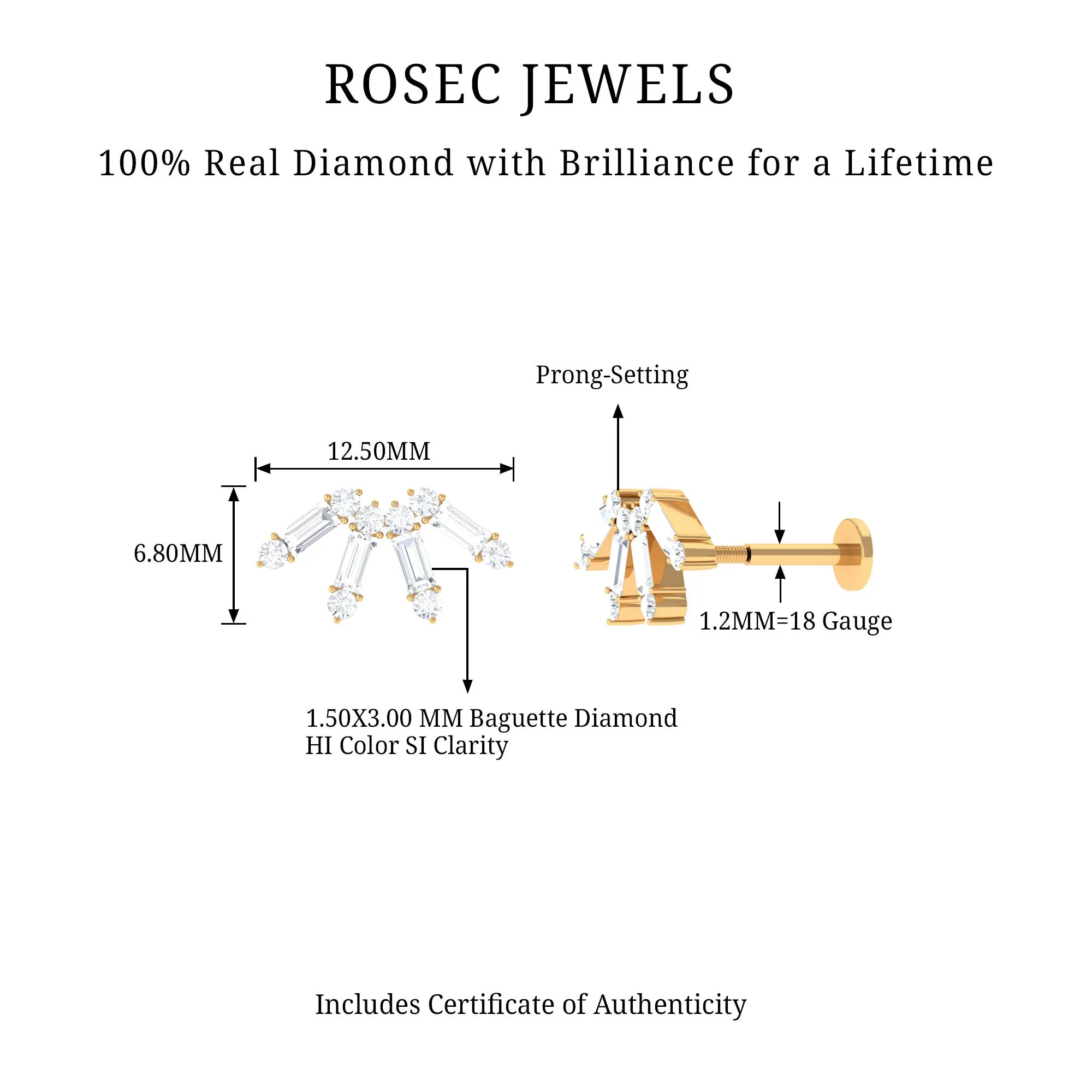 Baguette Diamond Fan Cartilage Earring