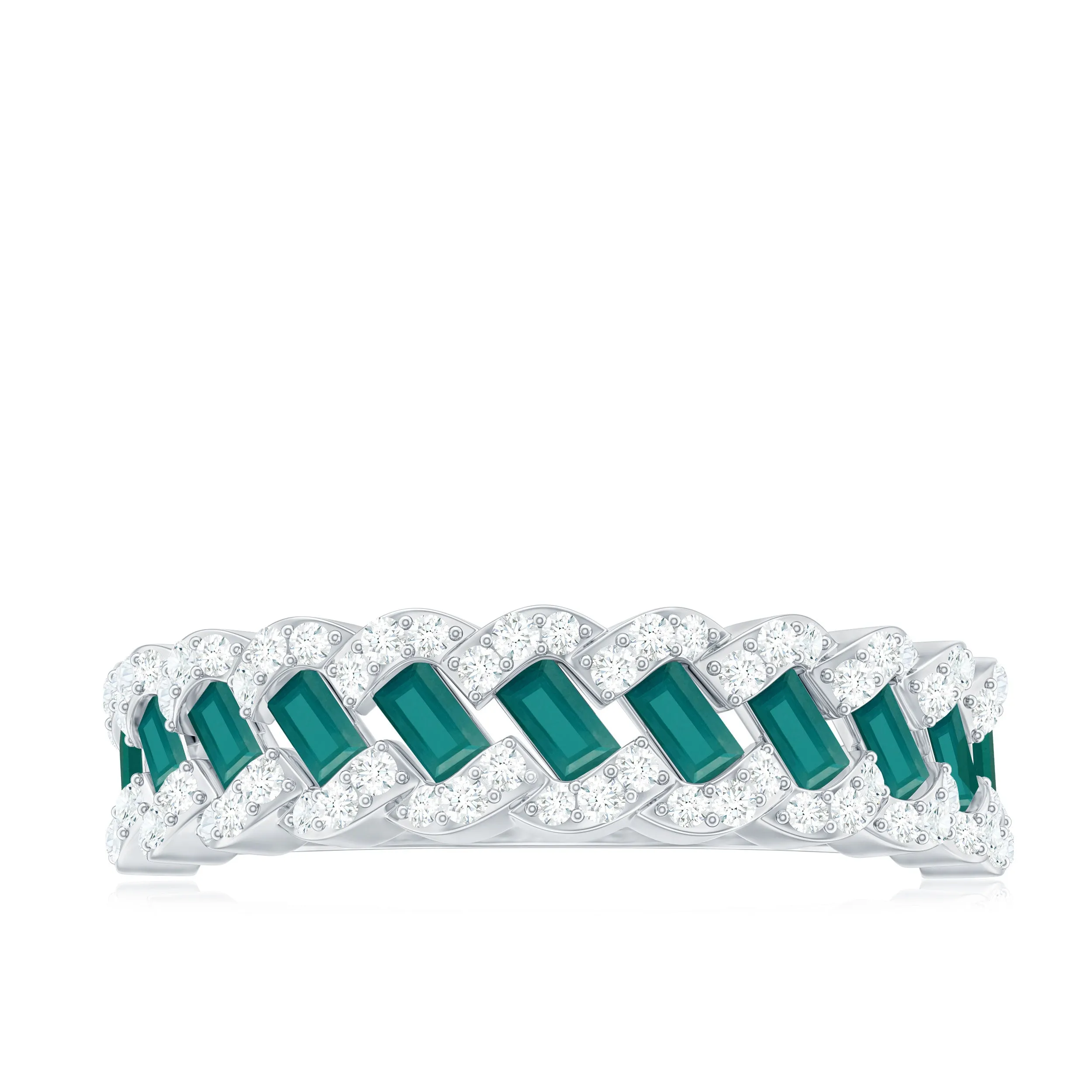 Baguette Emerald and Diamond Braided Half Eternity Band Ring