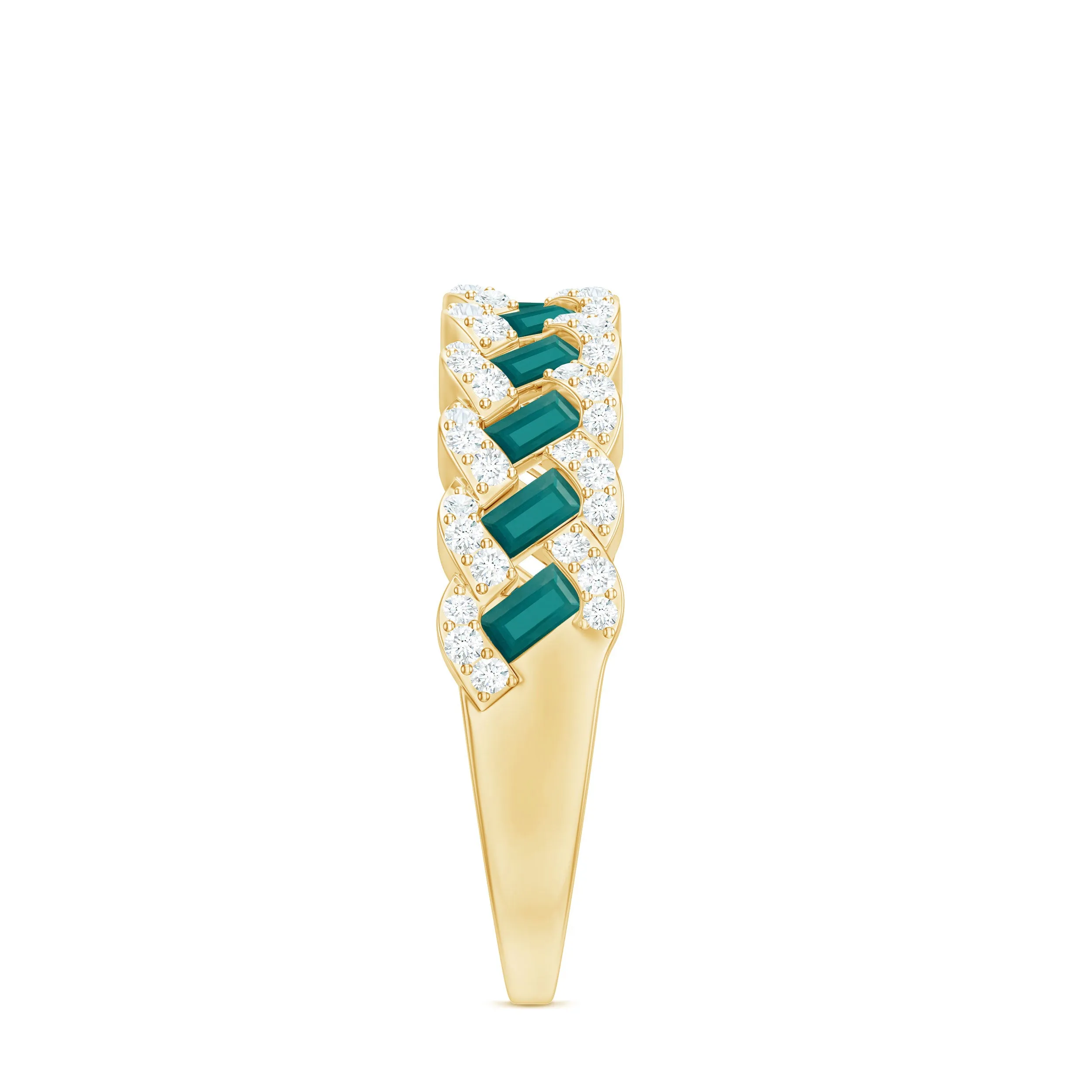 Baguette Emerald and Diamond Braided Half Eternity Band Ring