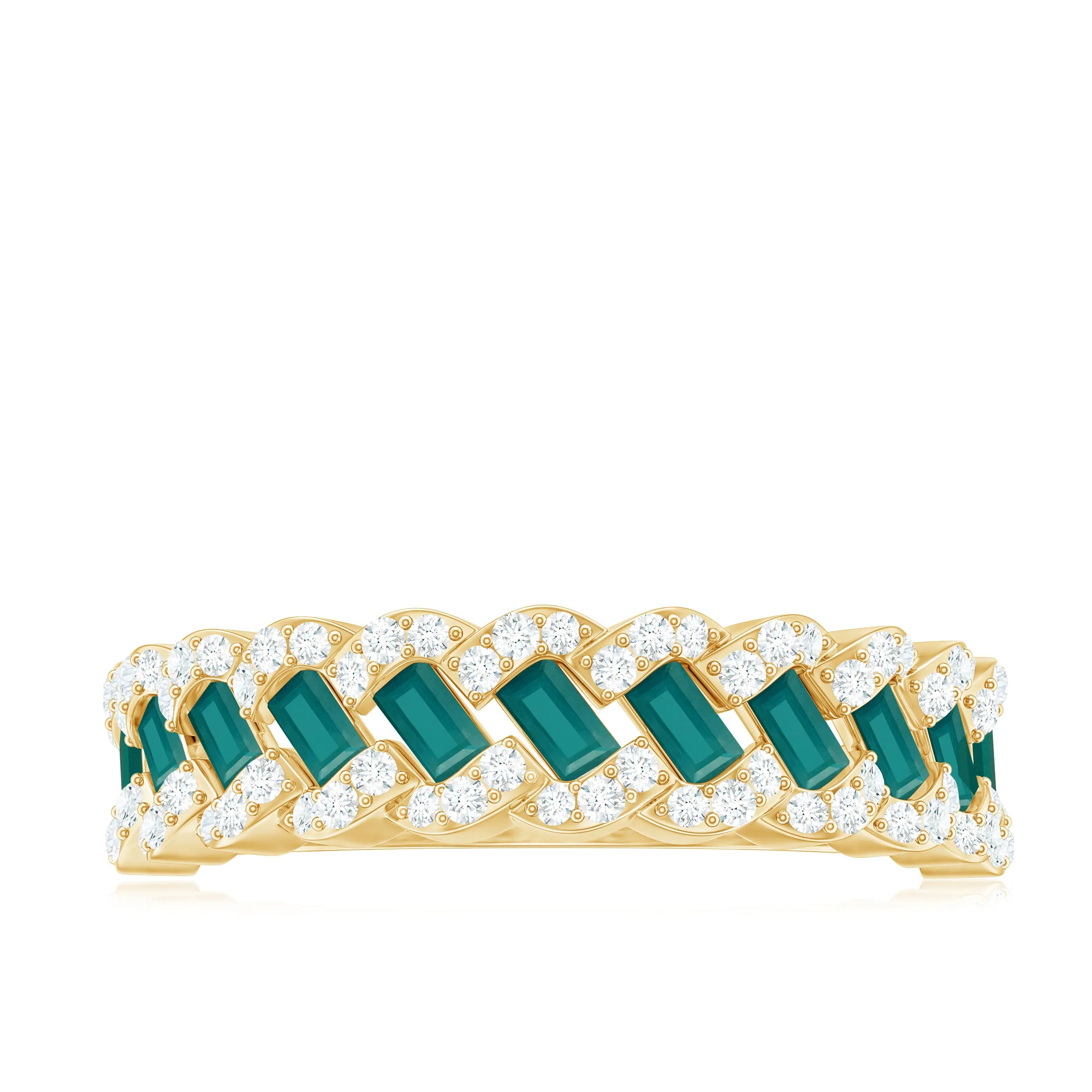 Baguette Emerald and Diamond Braided Half Eternity Band Ring