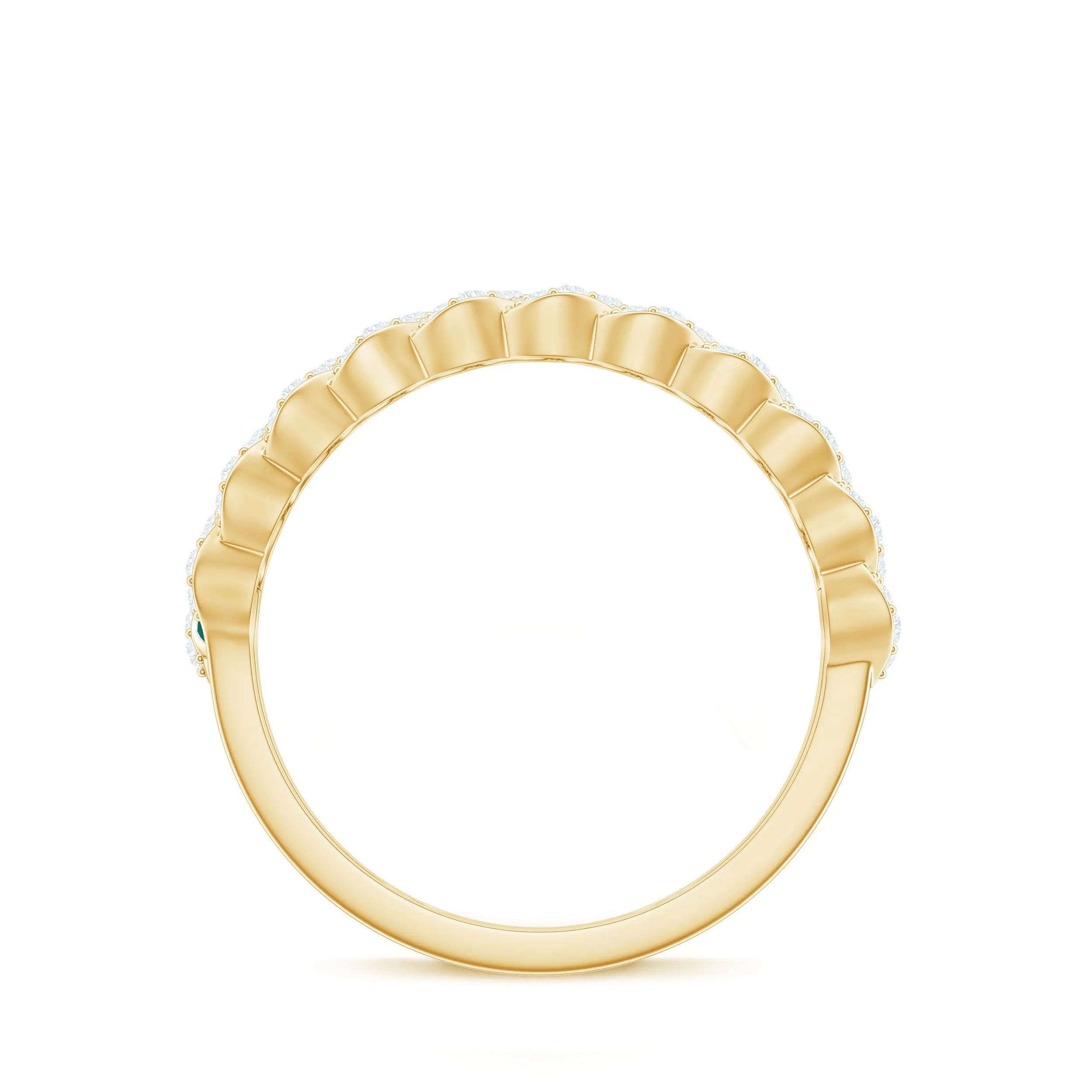 Baguette Emerald and Diamond Braided Half Eternity Band Ring