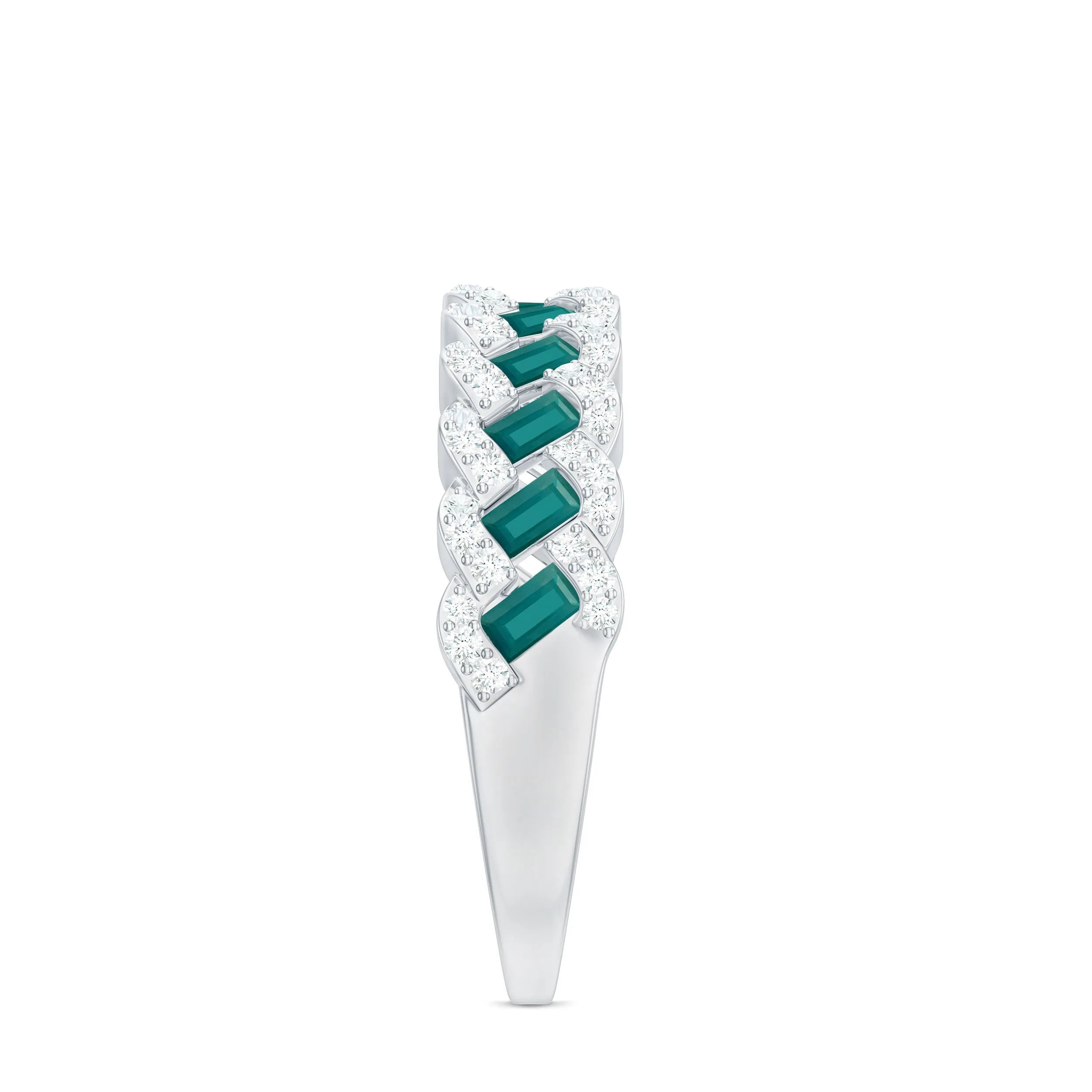 Baguette Emerald and Diamond Braided Half Eternity Band Ring