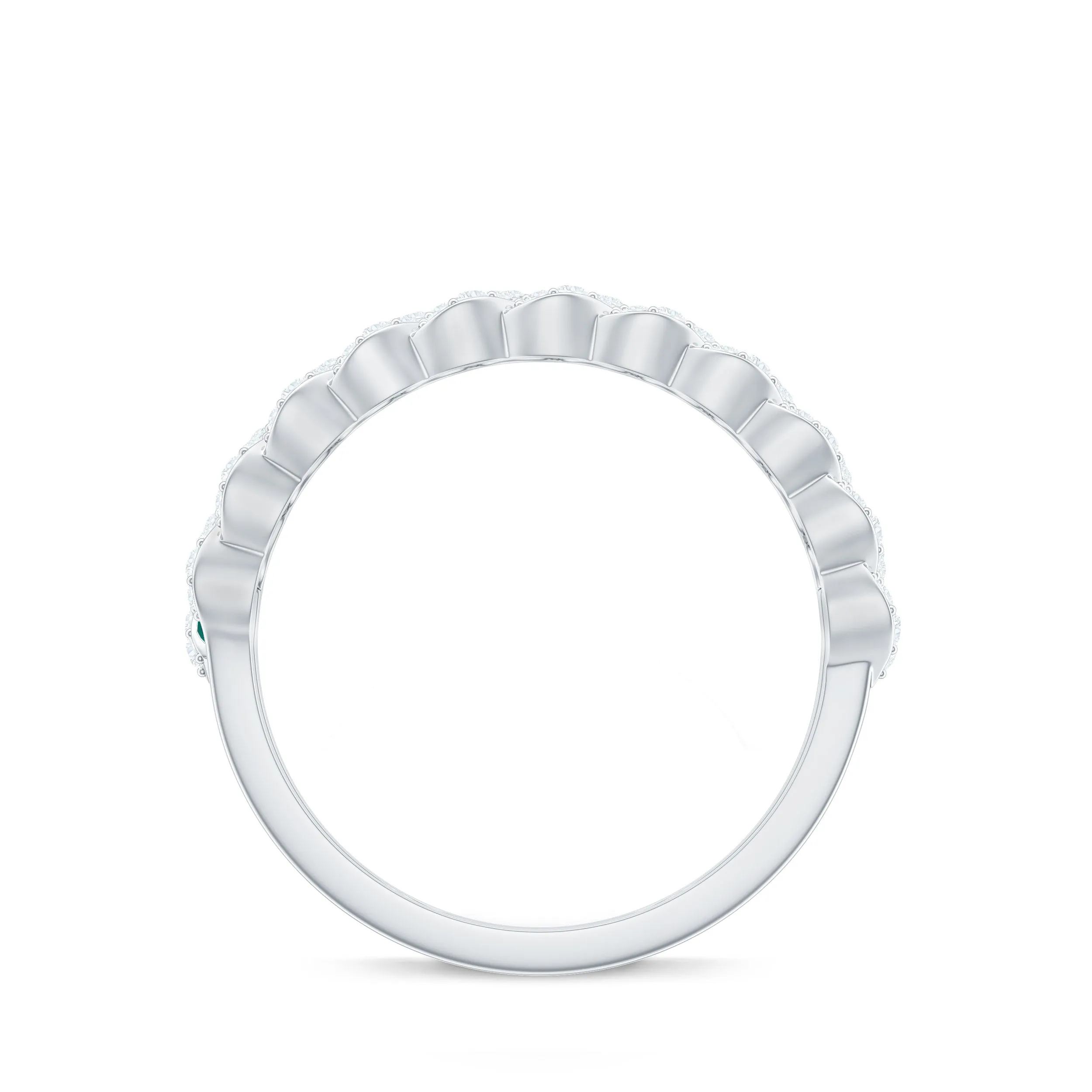 Baguette Emerald and Diamond Braided Half Eternity Band Ring