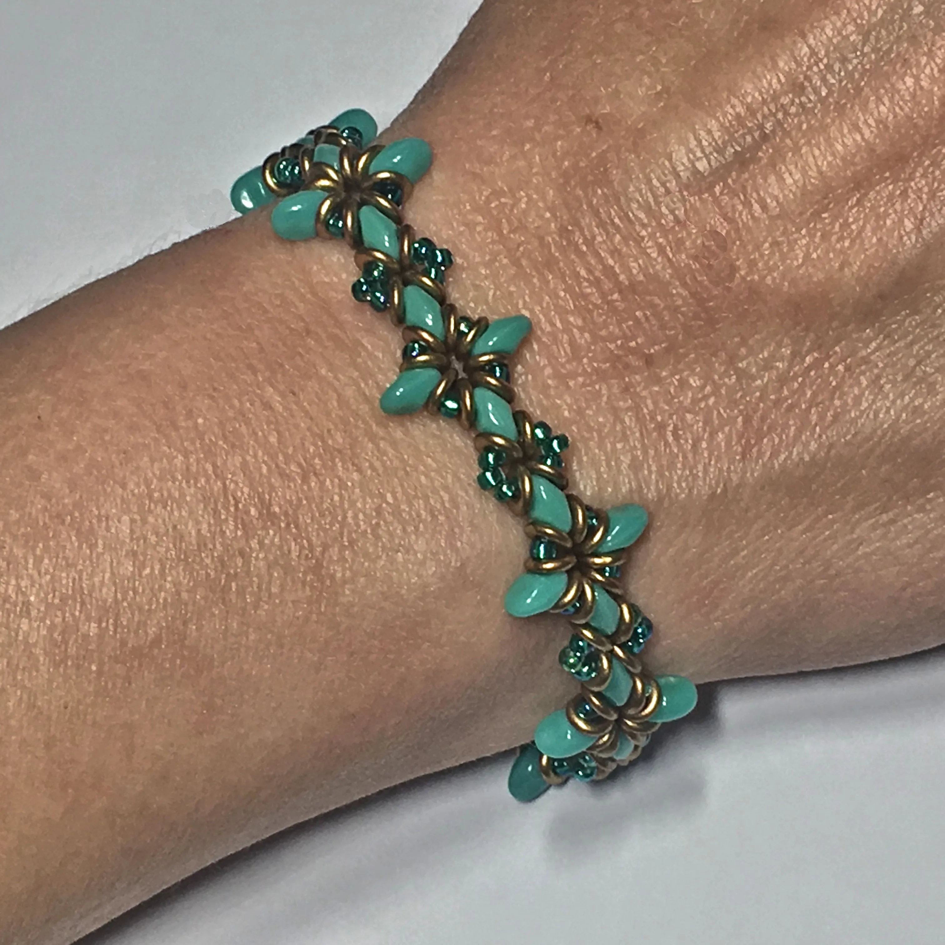 Bead Kit to Make "Oh, My Stars! Bracelet" Turquoise Green / Emerald / Bronze with Free Tutorial starting at $9.99