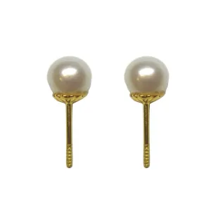 BecKids 14k Yellow Gold Pearl Stud Earrings, 4mm