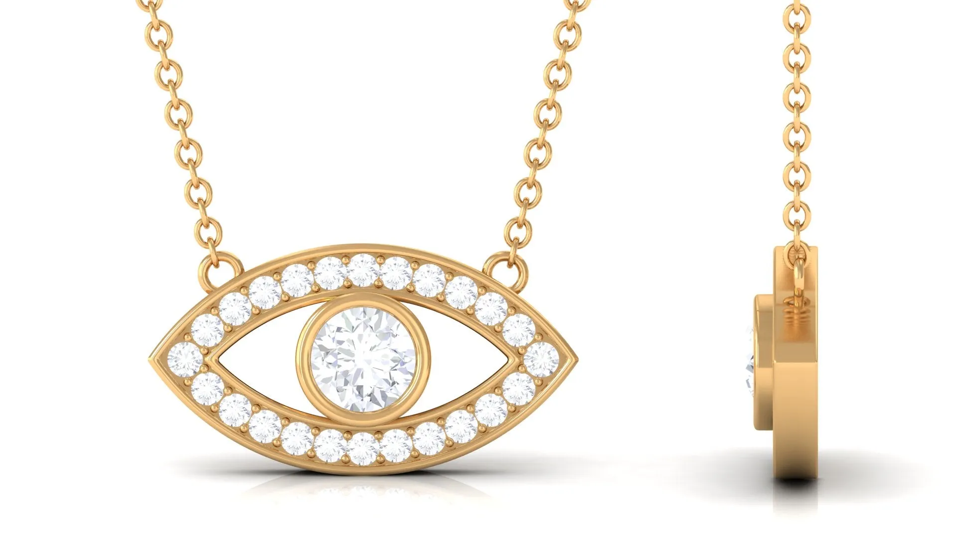 Bezel Set Cubic Zirconia Evil Eye Necklace