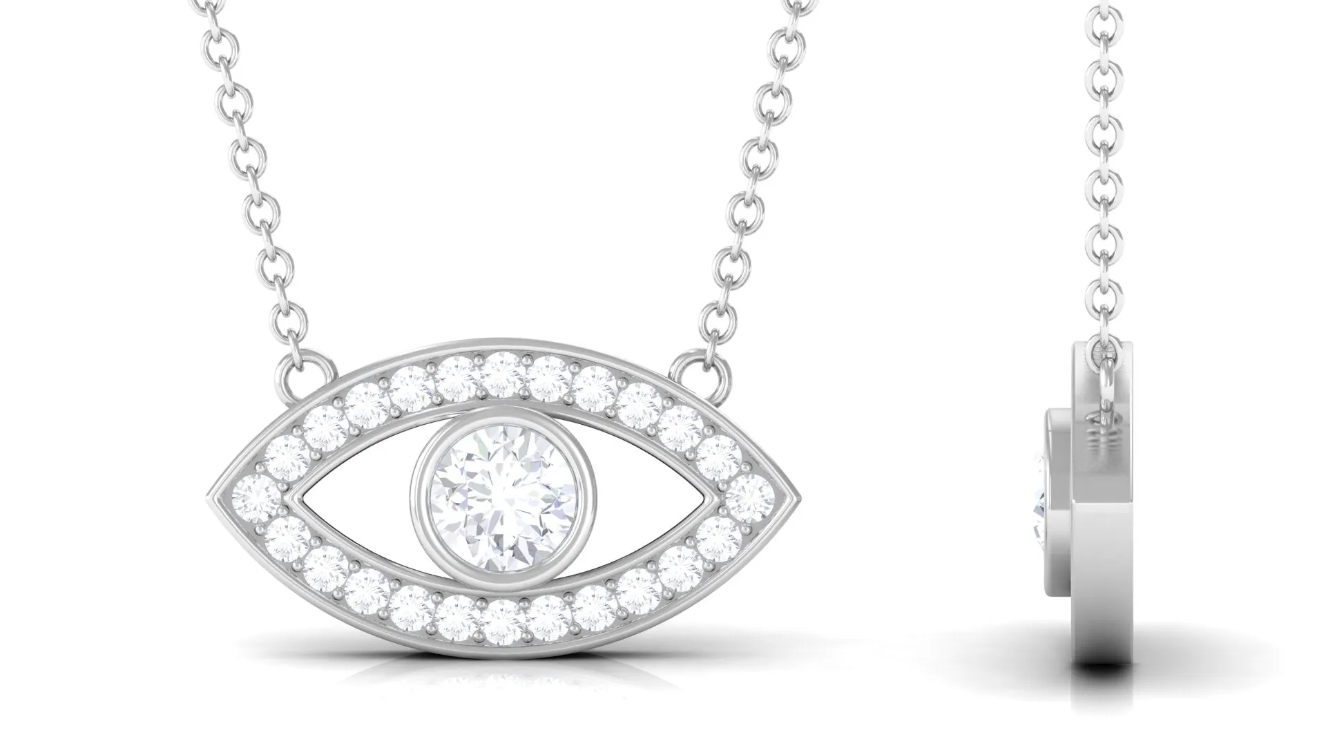 Bezel Set Cubic Zirconia Evil Eye Necklace