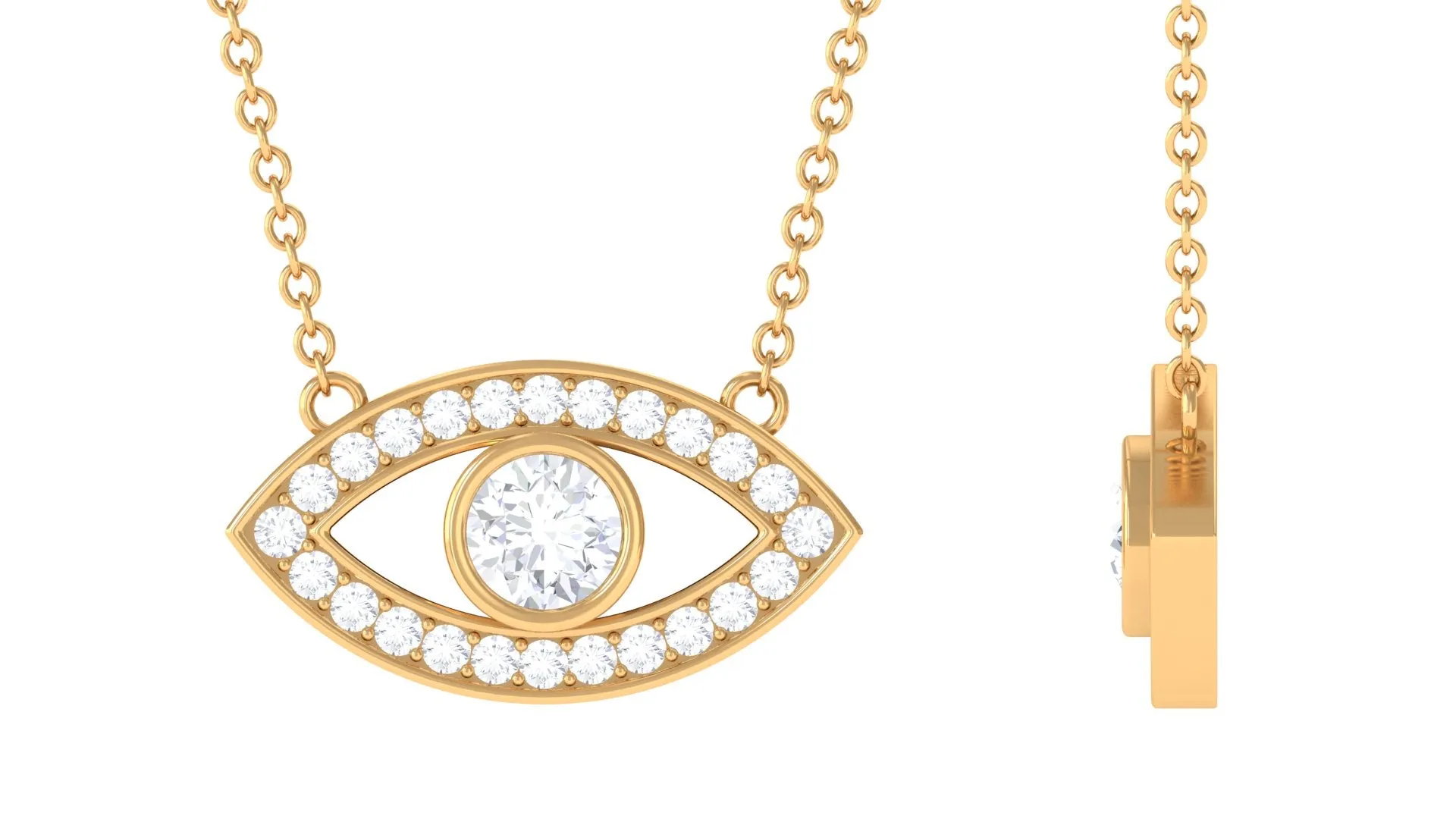 Bezel Set Cubic Zirconia Evil Eye Necklace