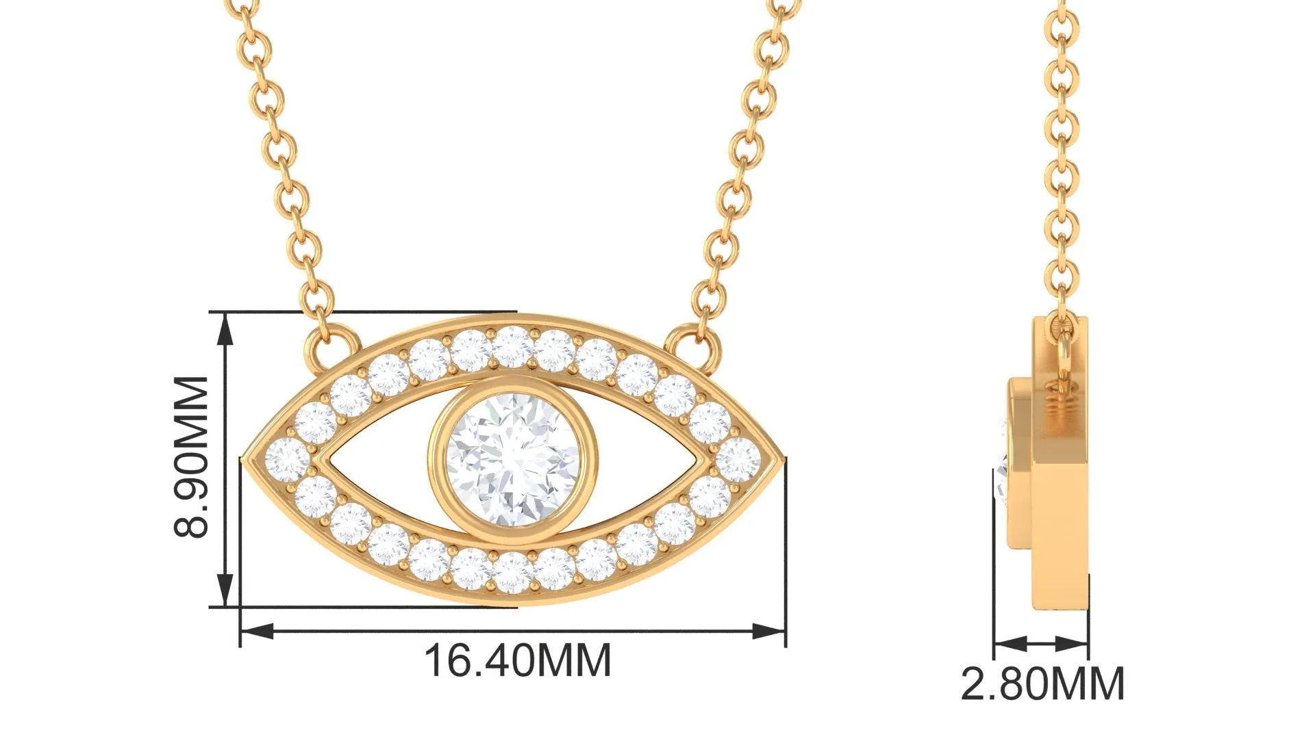 Bezel Set Cubic Zirconia Evil Eye Necklace