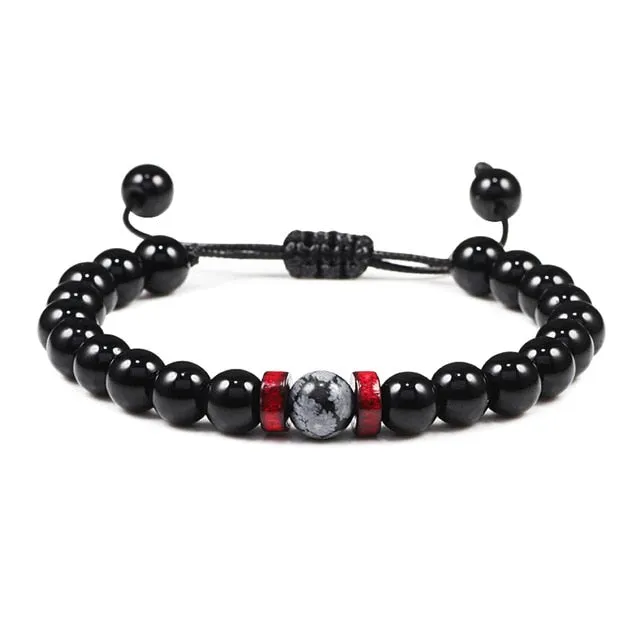 Black Onyx Stone Beads Tibetan Bracelet Crystal Gemstone Adjustable Bracelet