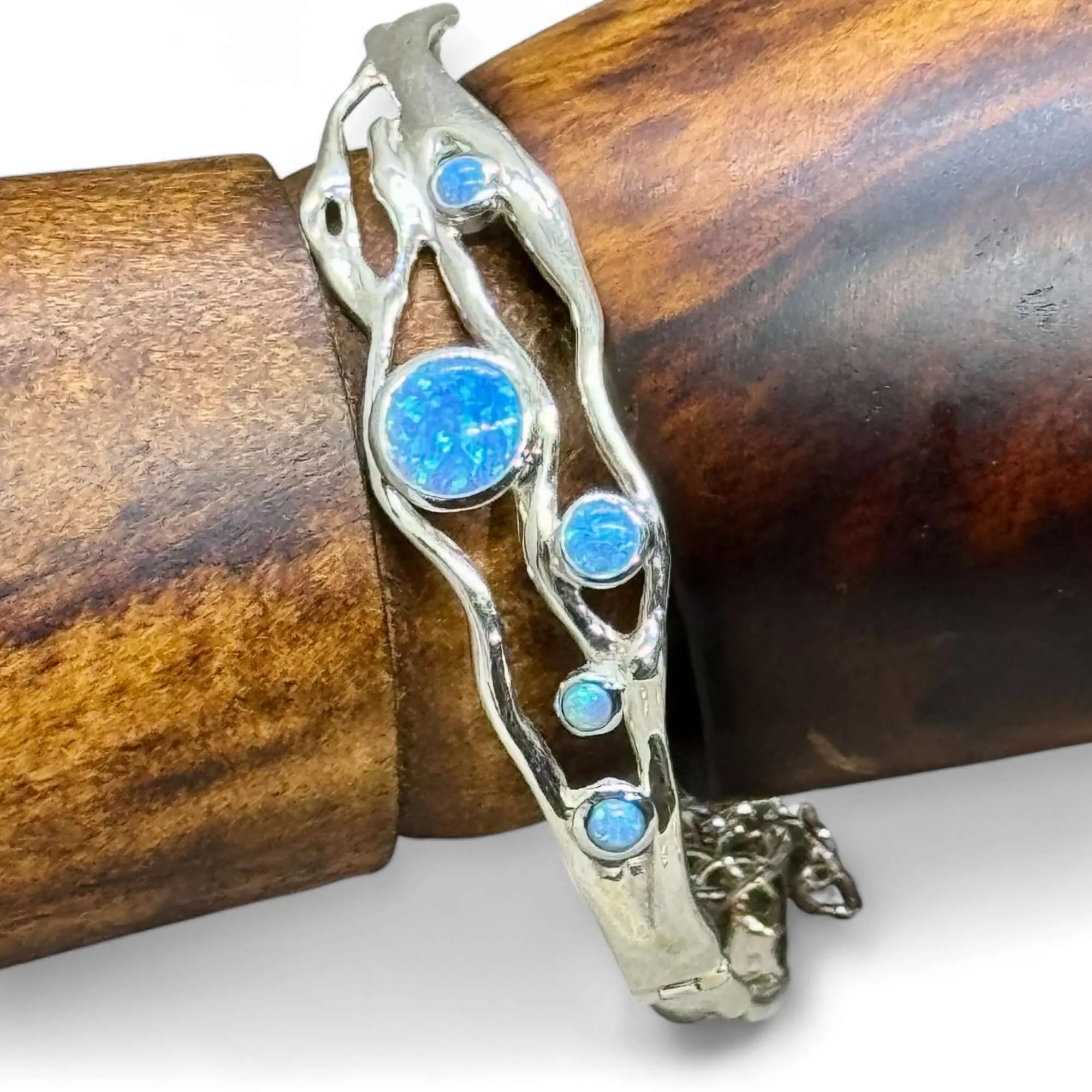 Blue and White Opal Organic Bracelet