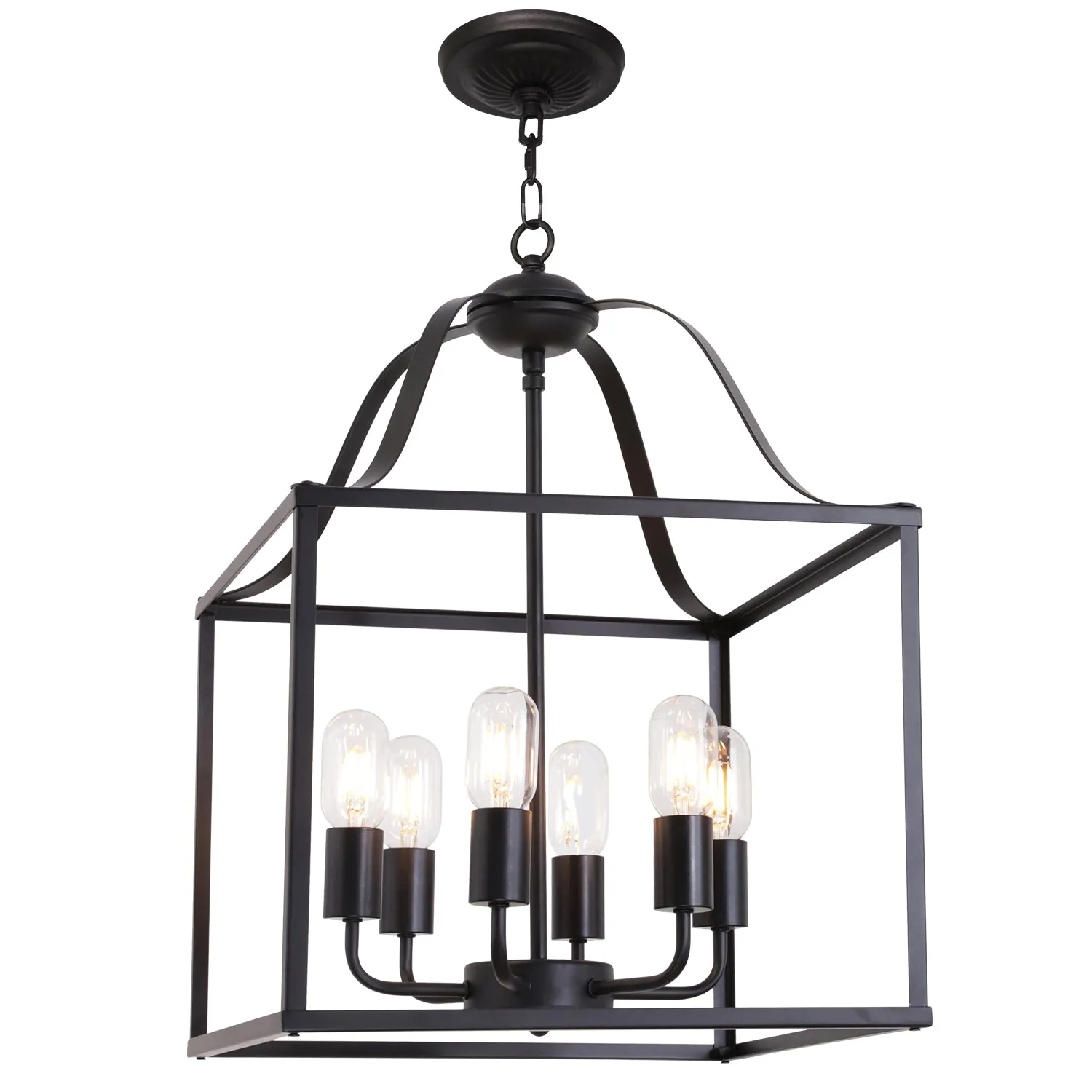 BONLICHT 6 Lights Farmhouse Chandelier Bird Cage 16-Inch Black Finish