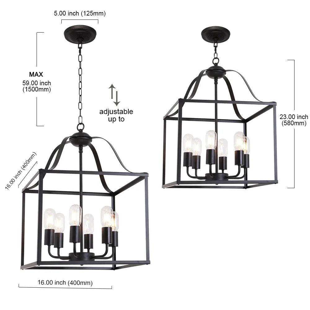 BONLICHT 6 Lights Farmhouse Chandelier Bird Cage 16-Inch Black Finish