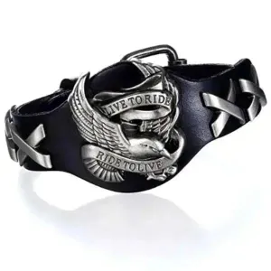 Bracelet en cuir de motard Badass Live To Ride