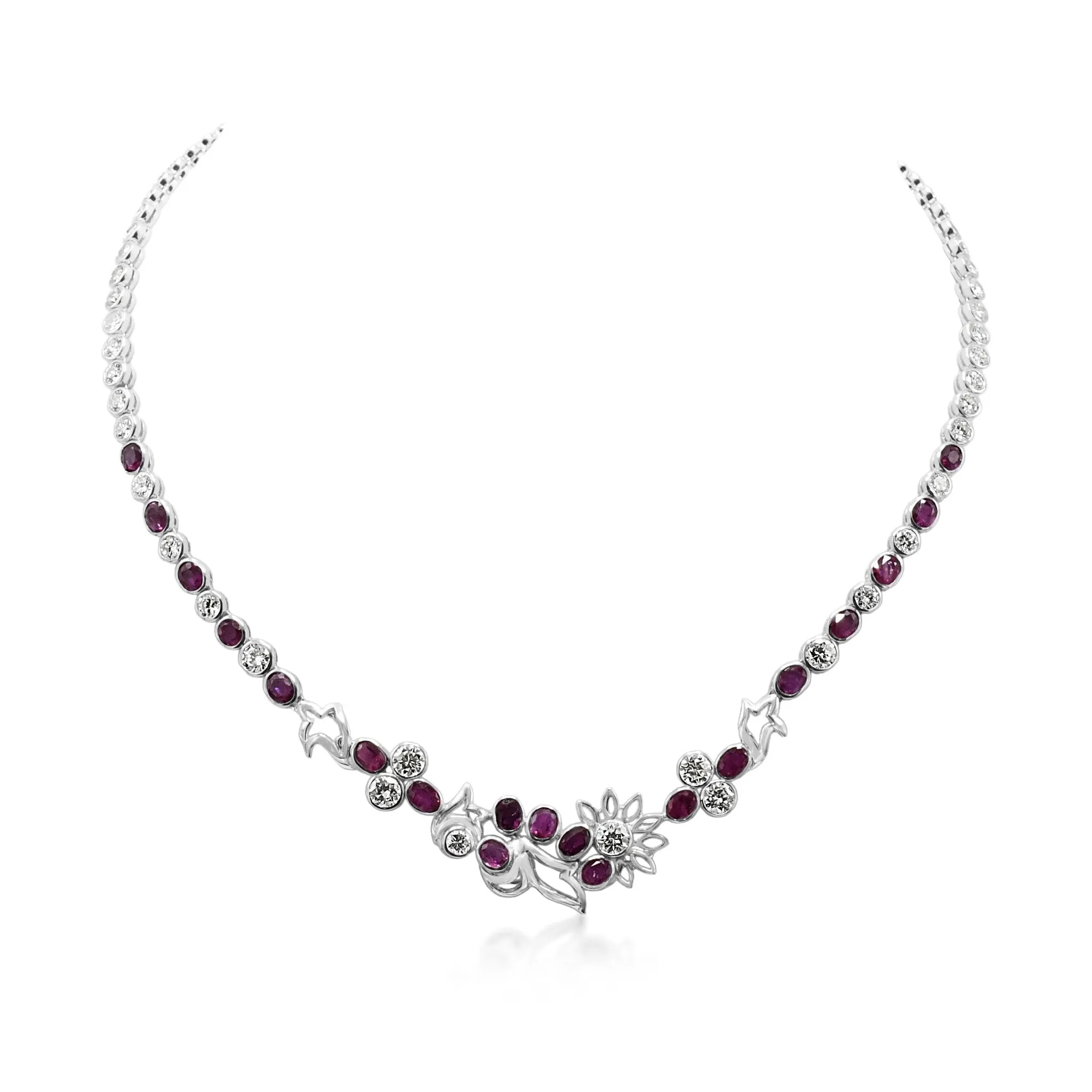 Brilliant Cut Diamond & Oval Ruby 16" Necklace