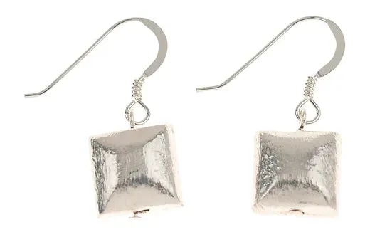 Carrie Elspeth Silver Brushed Square Drop Earrings