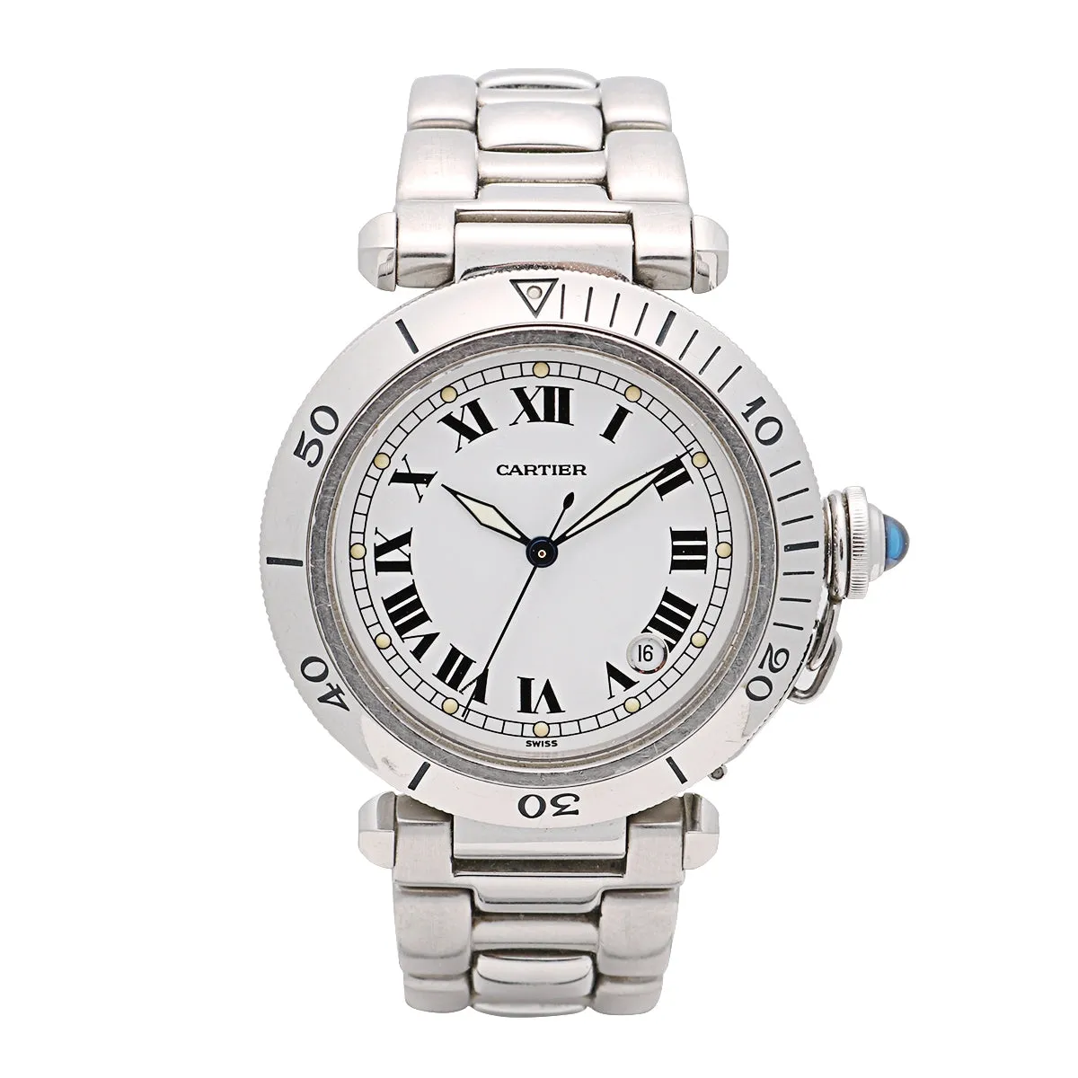 Cartier Pasha C Stainless Steel White Roman Dial W31015M7 Automatic 35mm (Preowned)