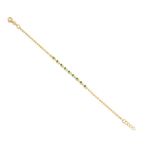 Center Emerald CZ Beaded Bracelet in Yellow Gold
