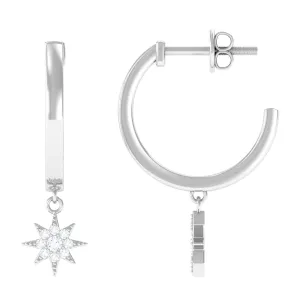 Certified Diamond Star Hoop Drop Earrings
