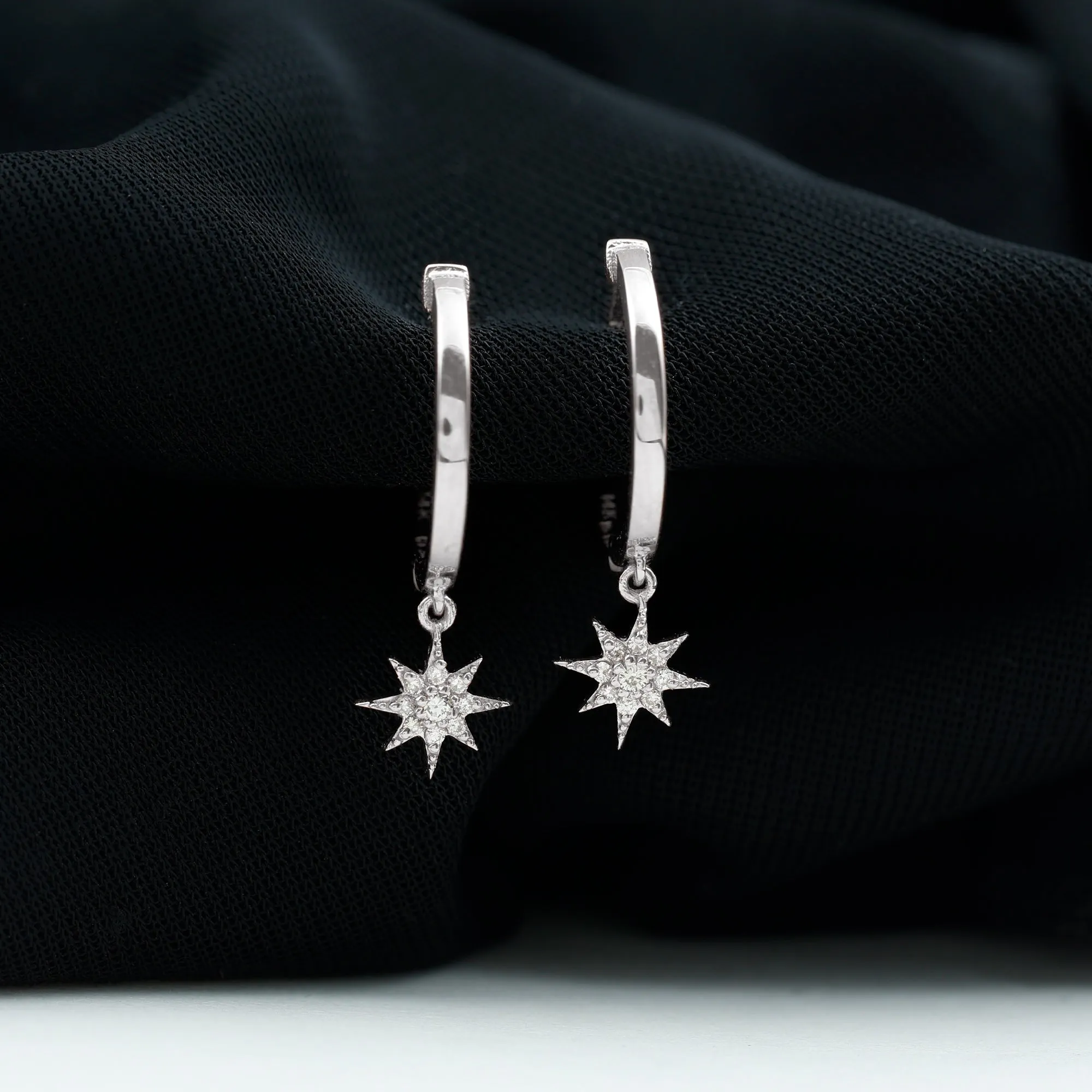 Certified Diamond Star Hoop Drop Earrings