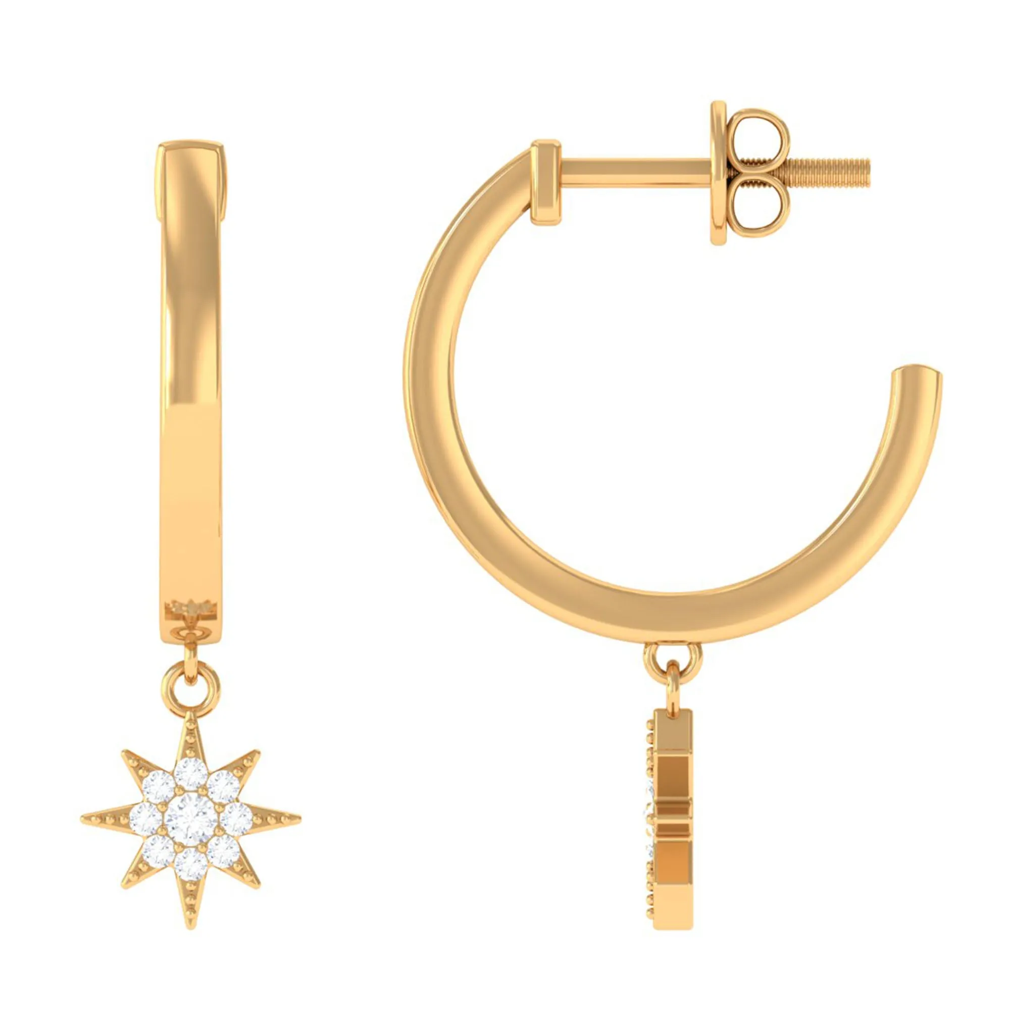 Certified Diamond Star Hoop Drop Earrings