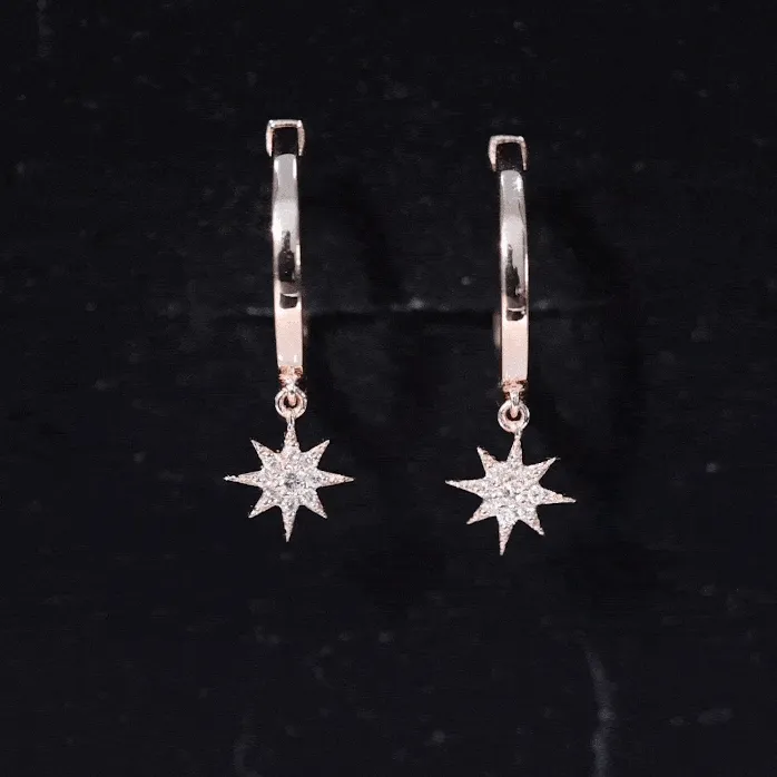 Certified Diamond Star Hoop Drop Earrings