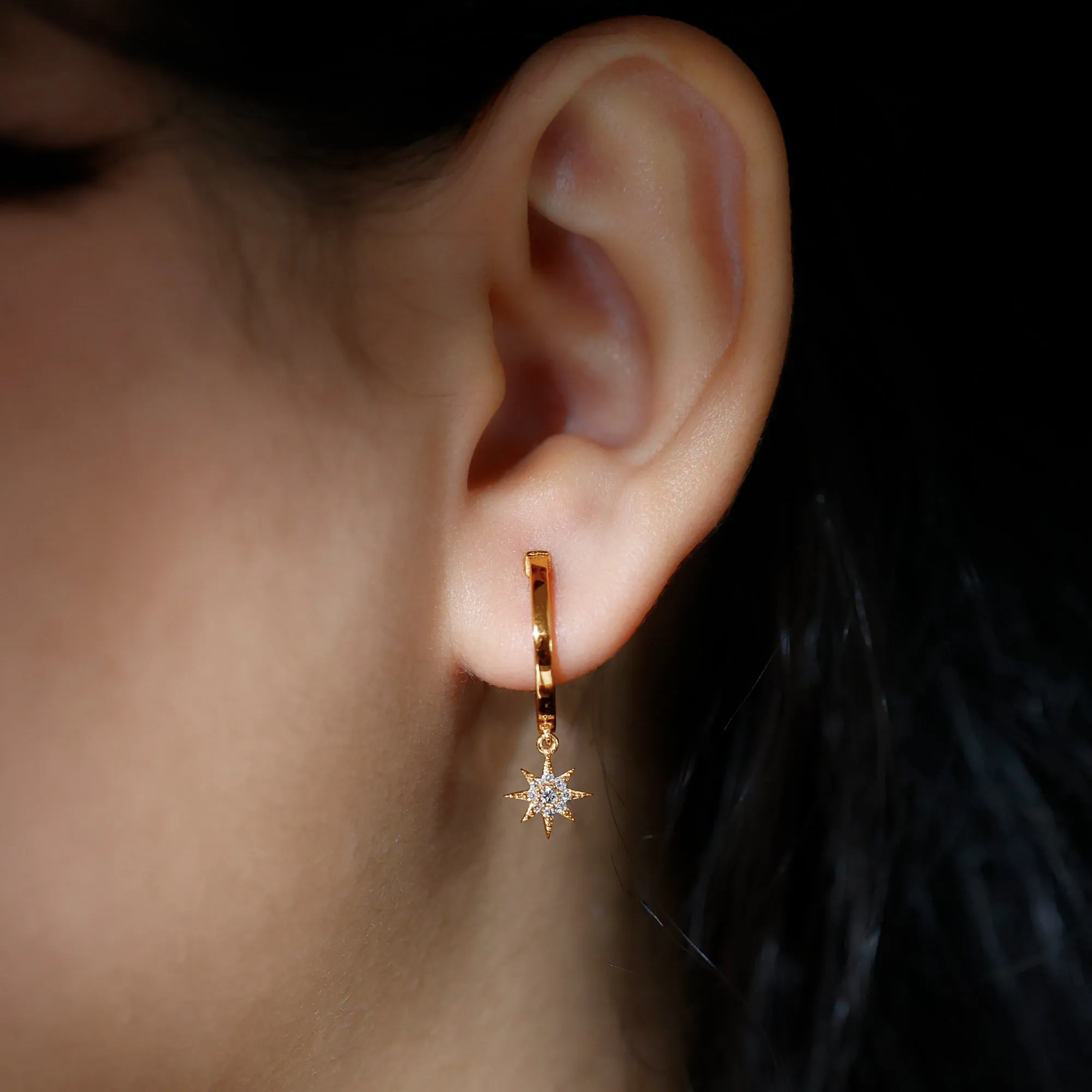 Certified Diamond Star Hoop Drop Earrings