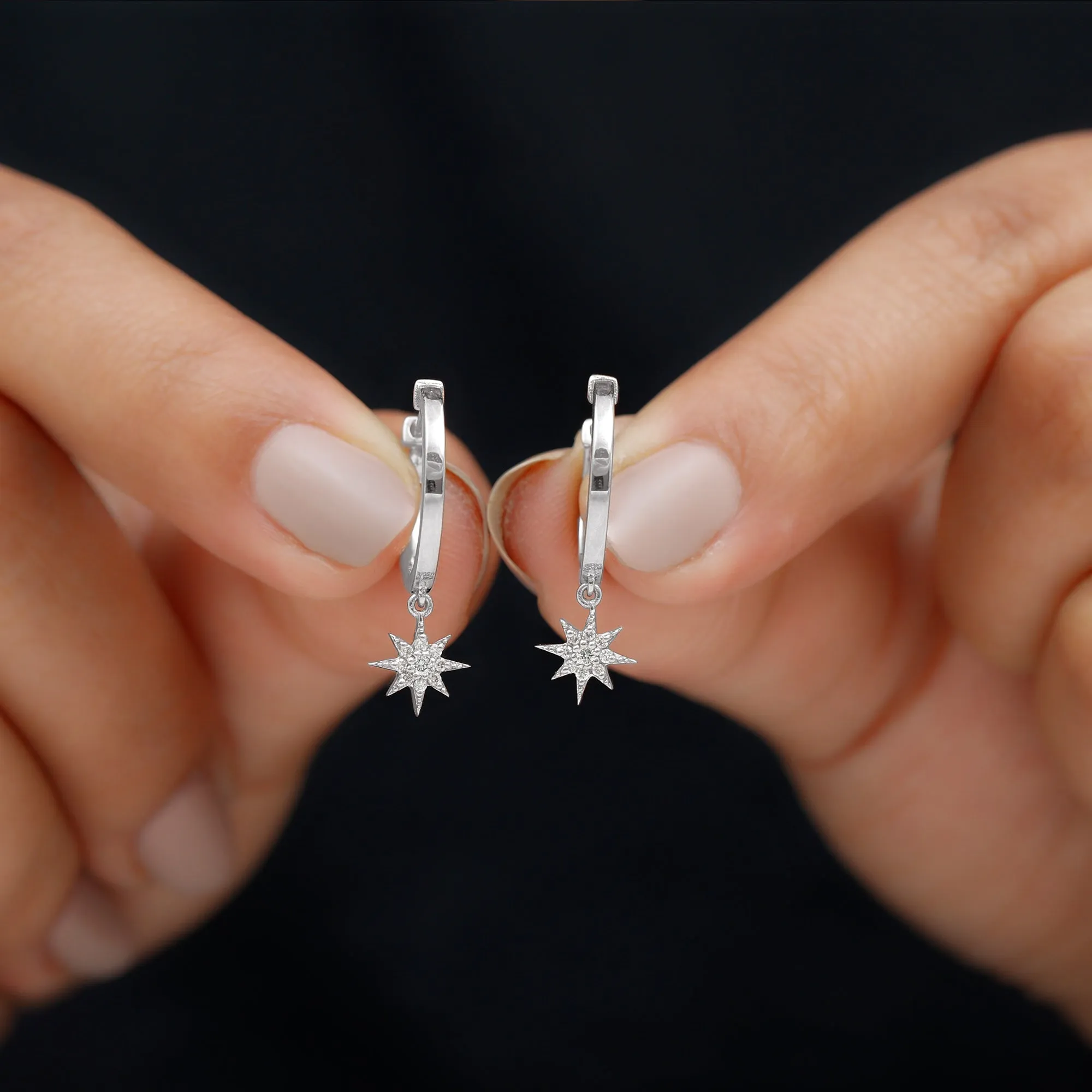 Certified Diamond Star Hoop Drop Earrings