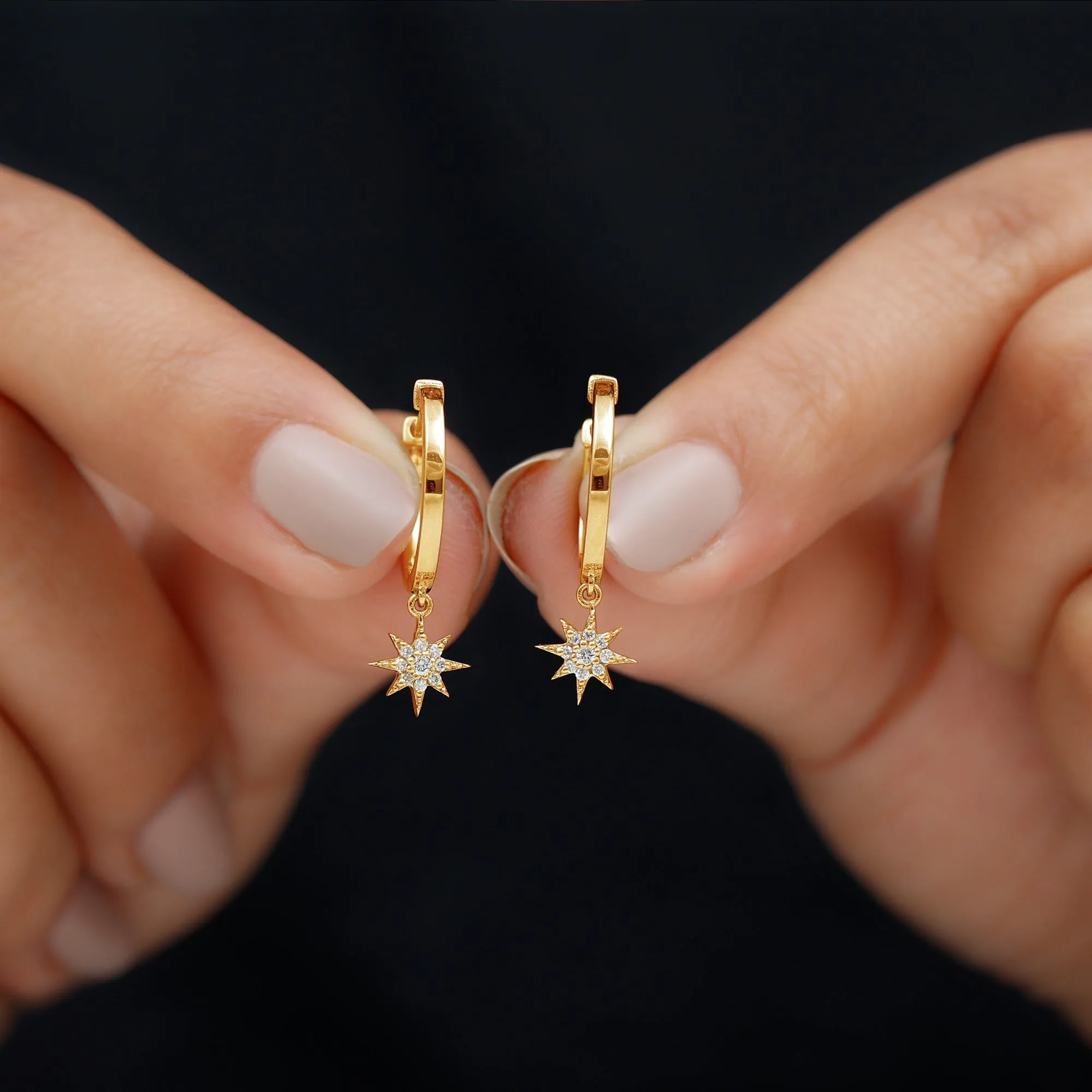 Certified Diamond Star Hoop Drop Earrings