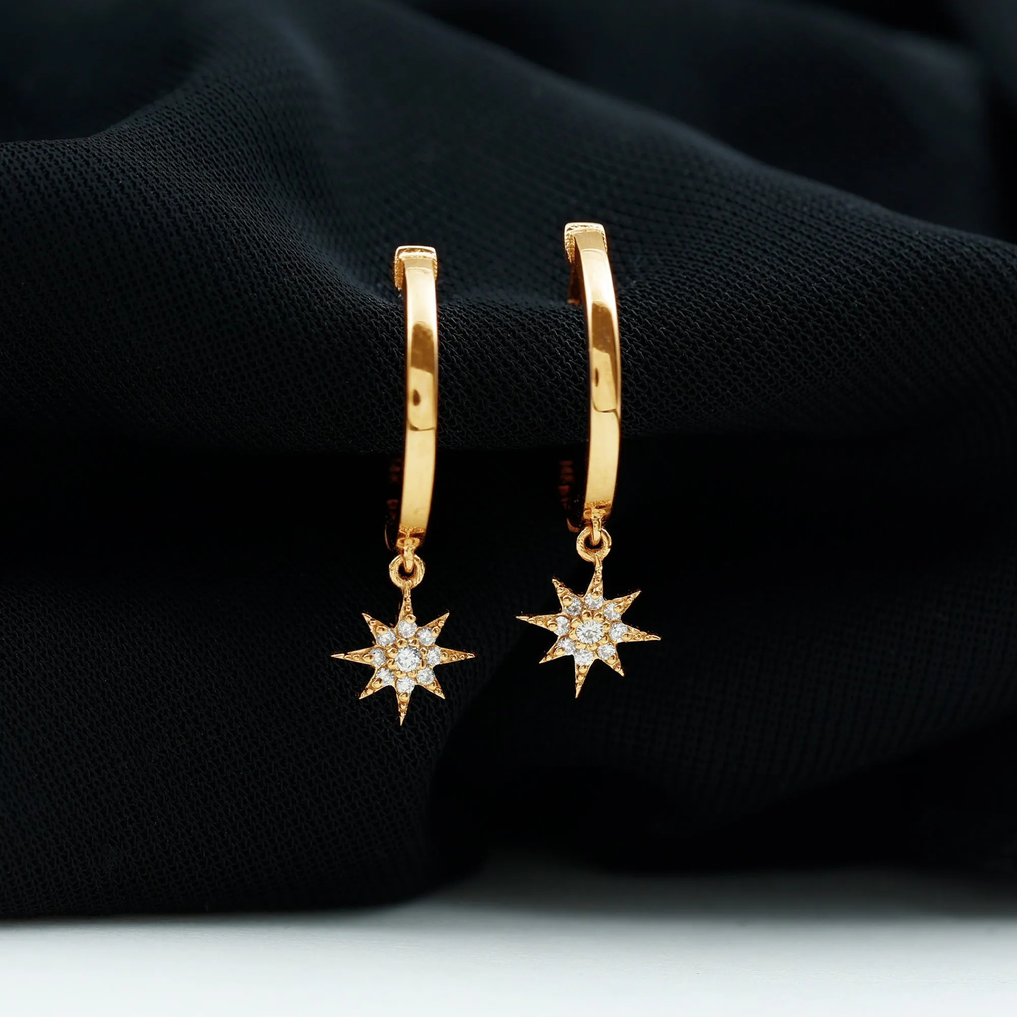 Certified Diamond Star Hoop Drop Earrings