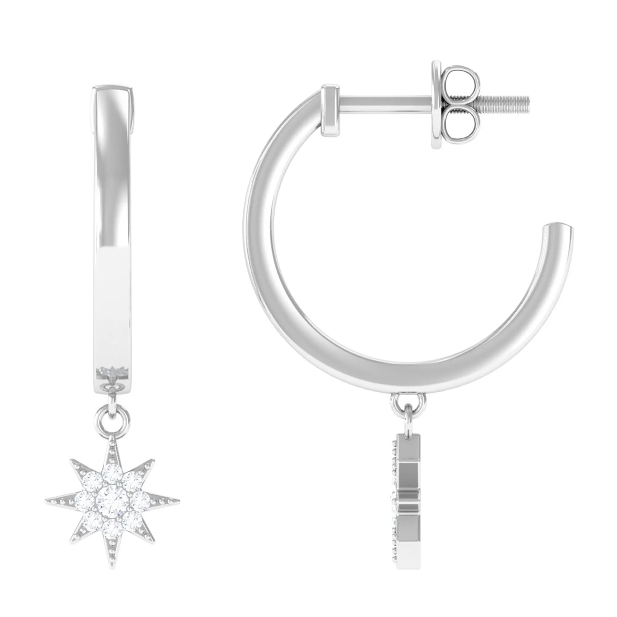 Certified Diamond Star Hoop Drop Earrings