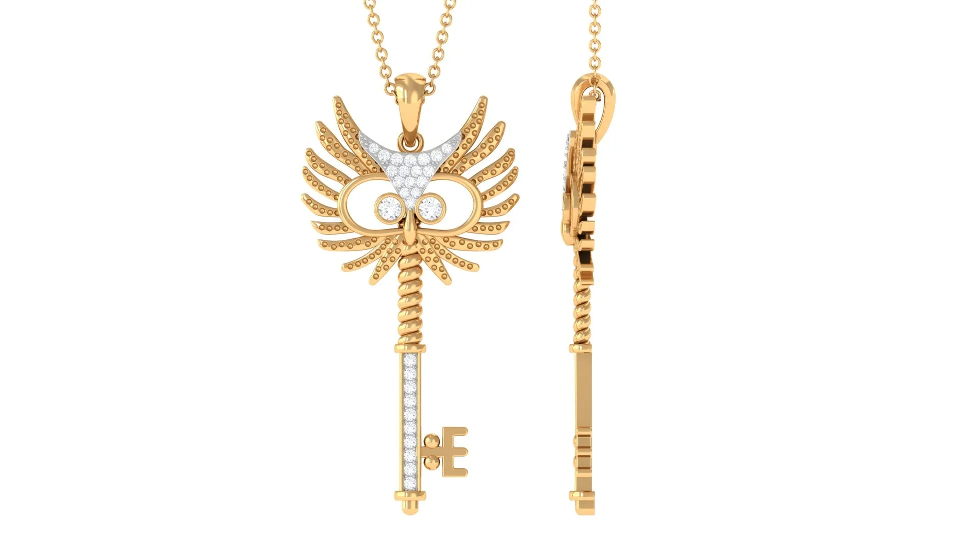 Certified Moissanite Gothic Inspired Key Pendant Necklace