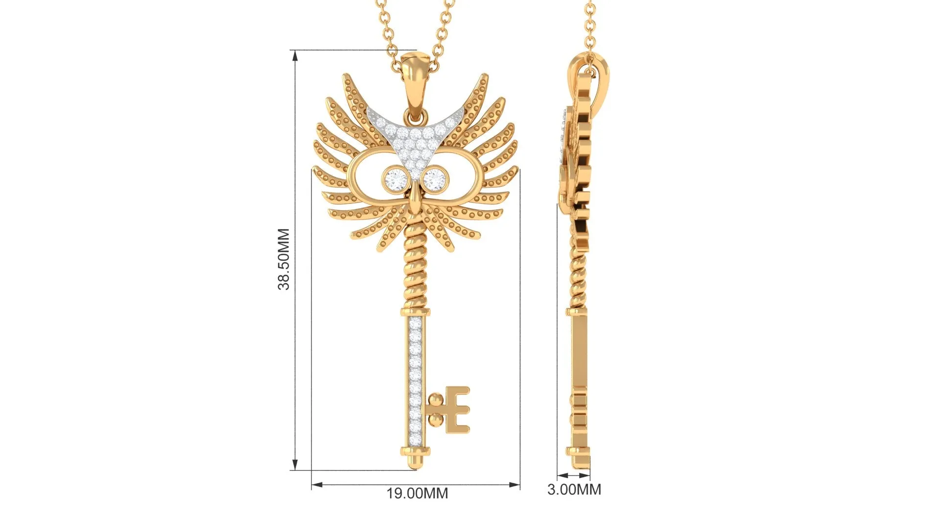 Certified Moissanite Gothic Inspired Key Pendant Necklace