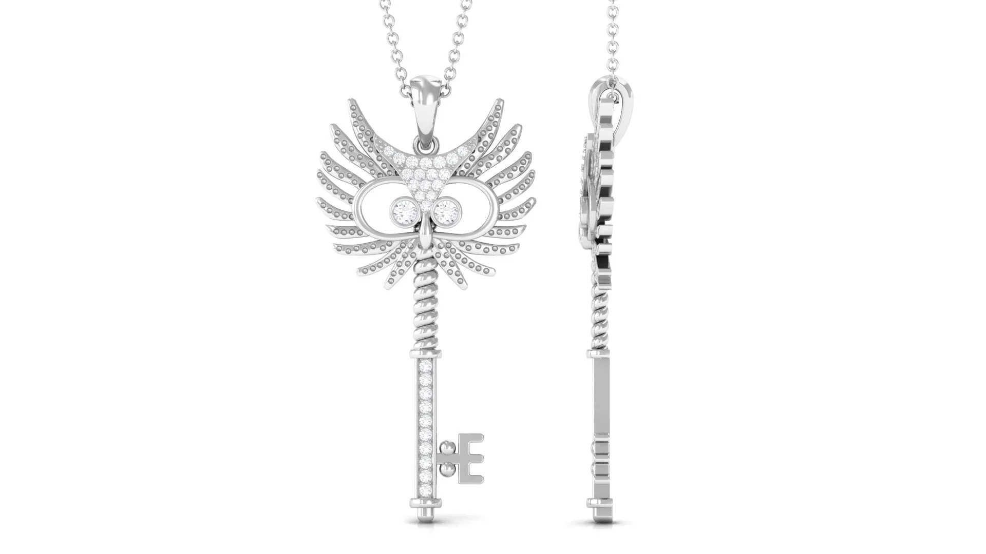Certified Moissanite Gothic Inspired Key Pendant Necklace