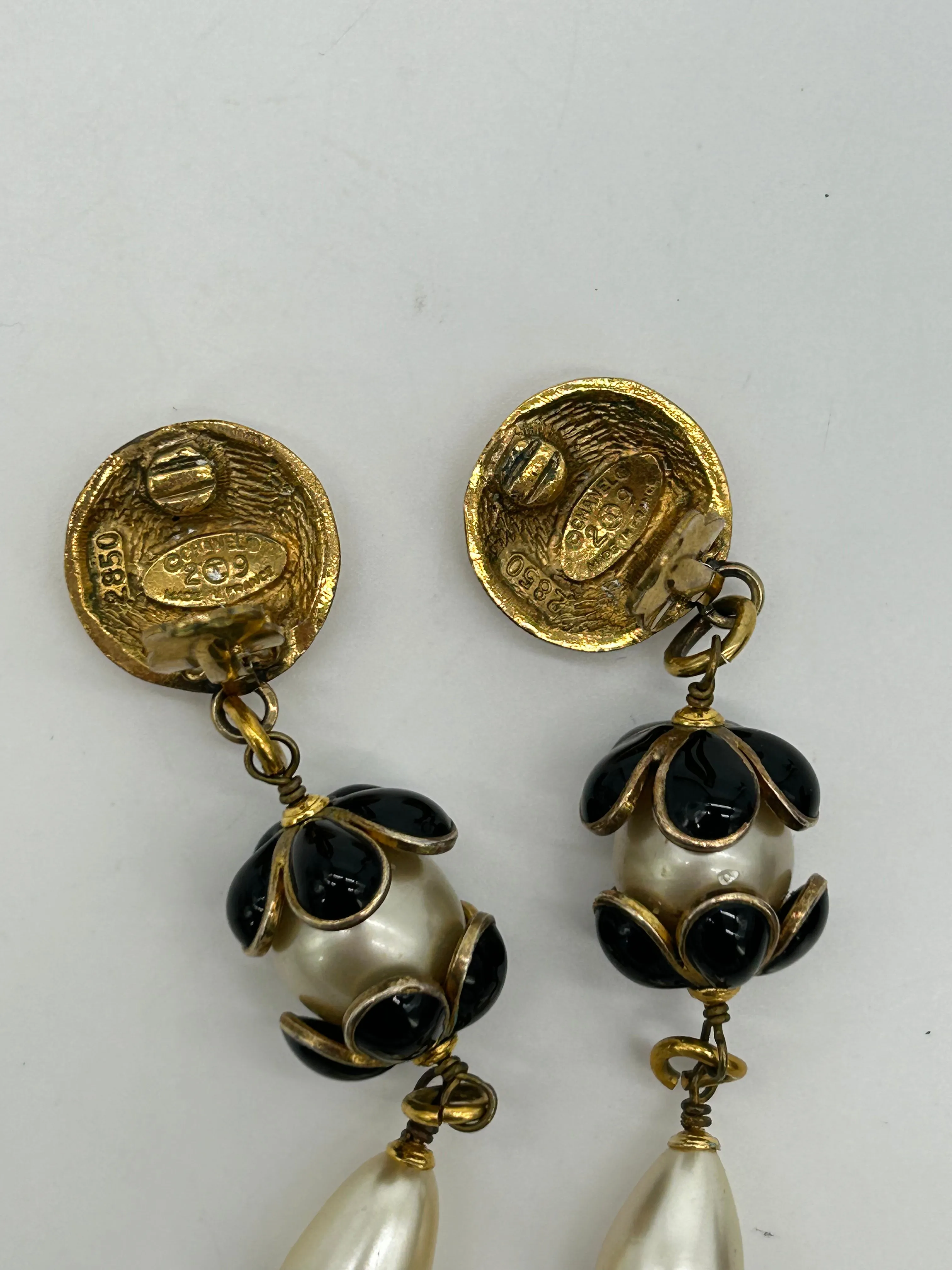 Chanel Gold Enamel Pearl Teardrop Earrings