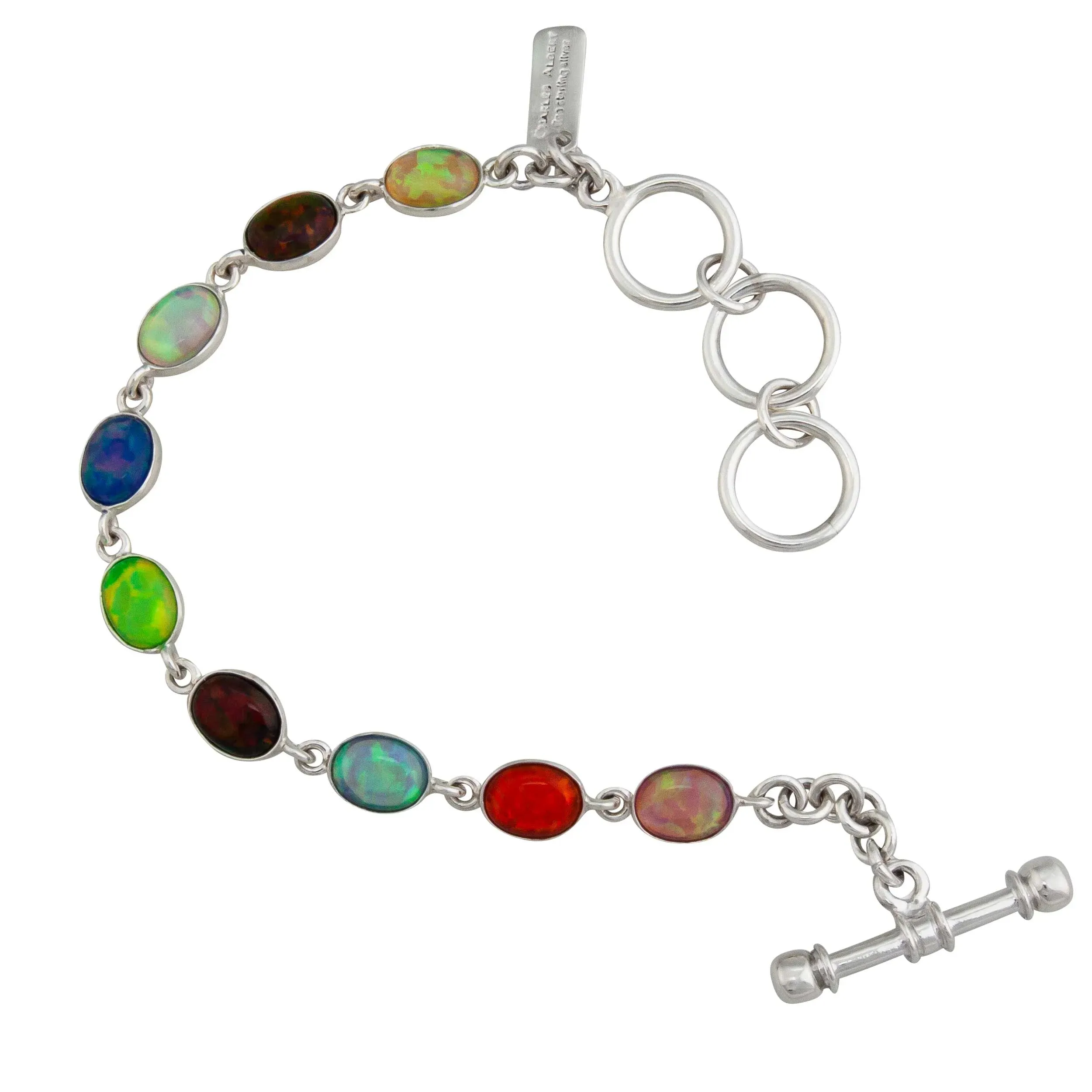 Charles Albert Silver - Multi Colored Lab Created Opal Bracelet