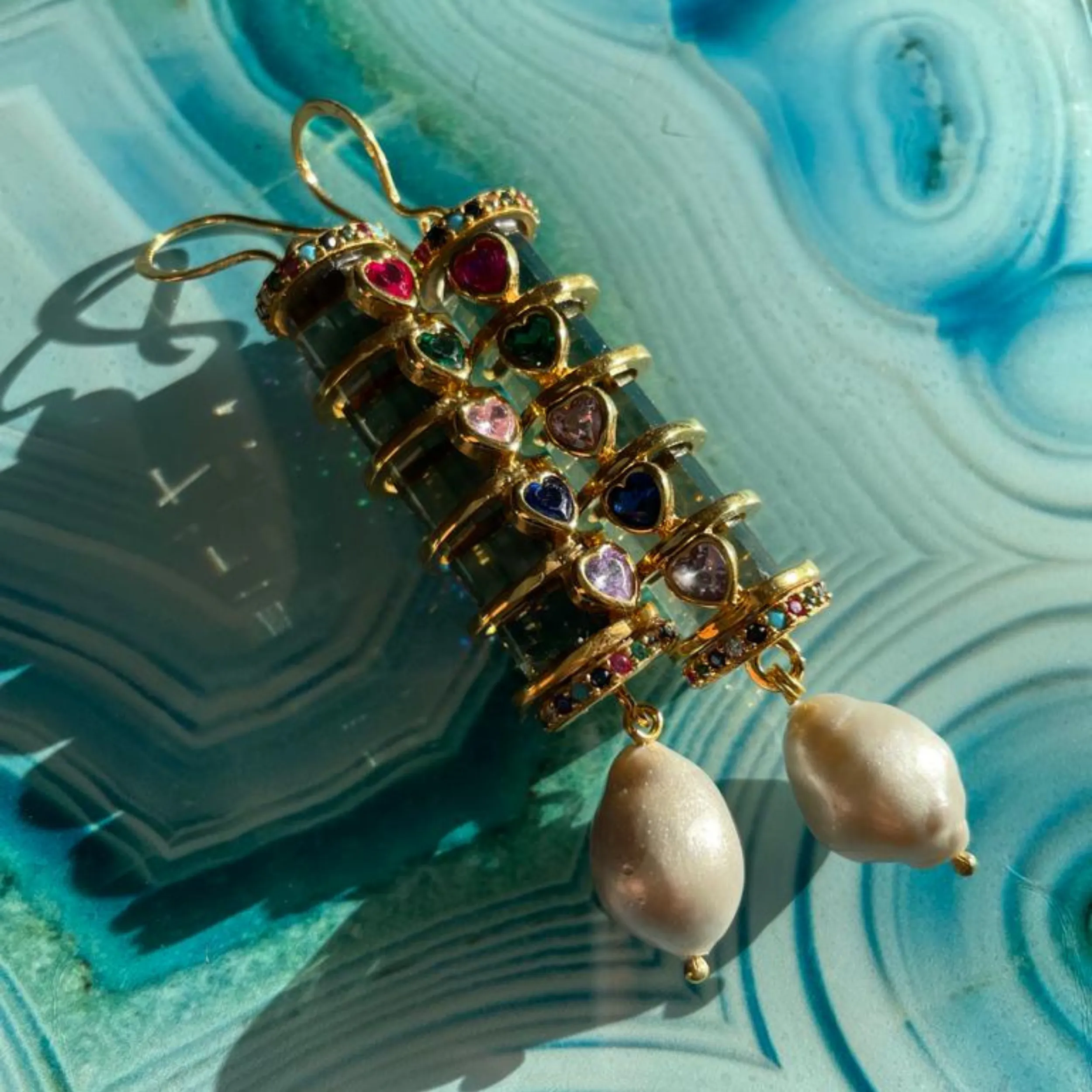 Christa Earrings - Amethyst with Colorful Hearts