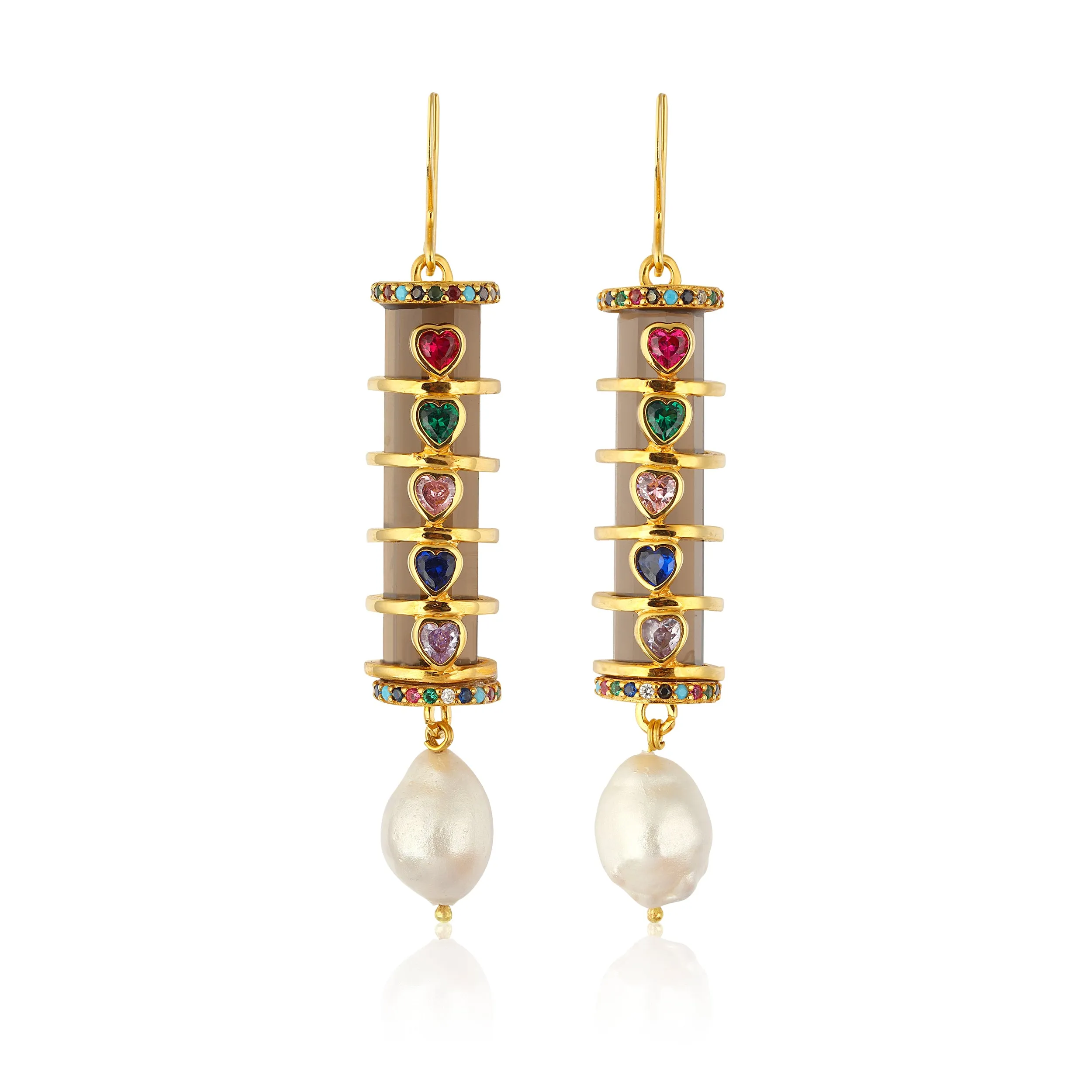 Christa Earrings - Amethyst with Colorful Hearts