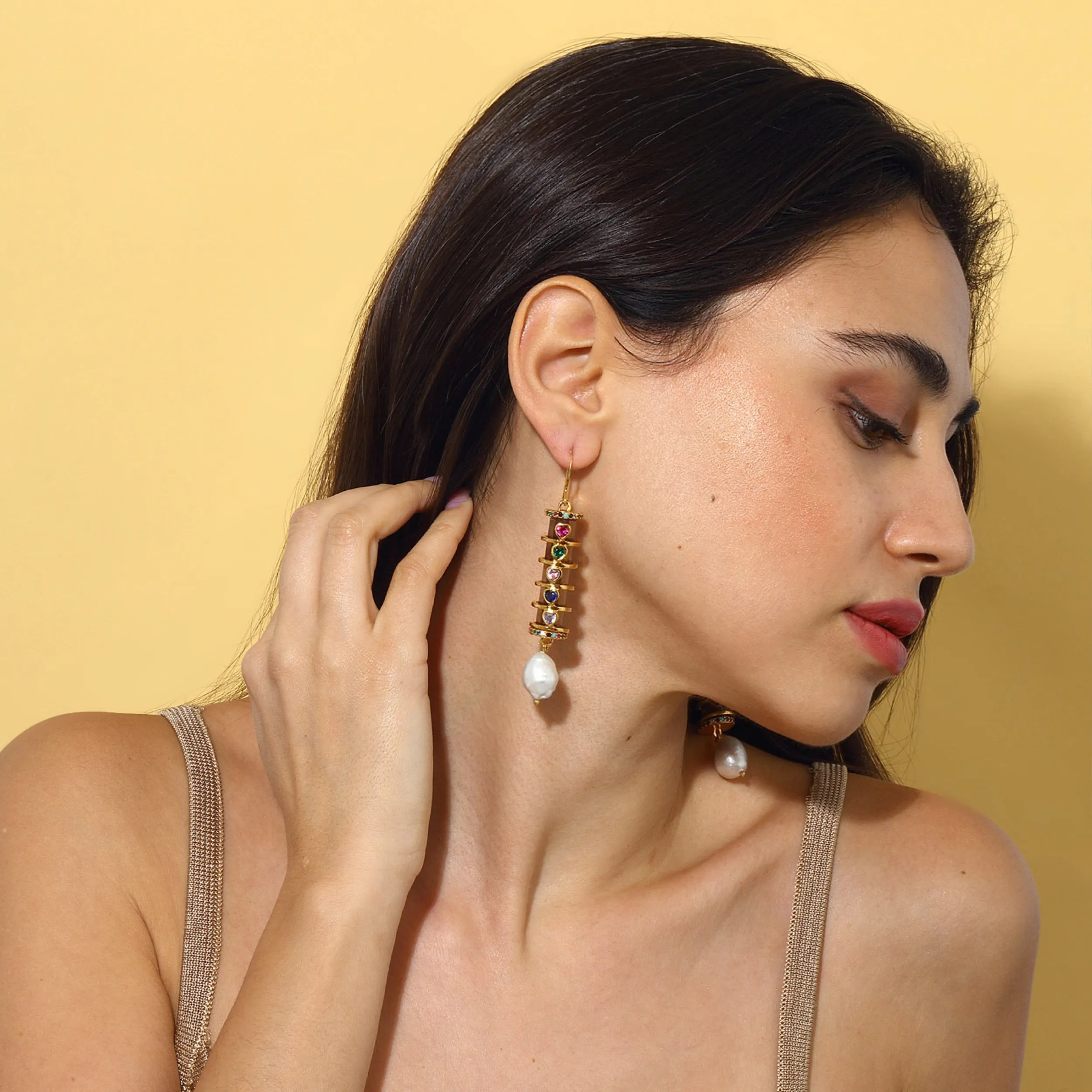 Christa Earrings - Amethyst with Colorful Hearts