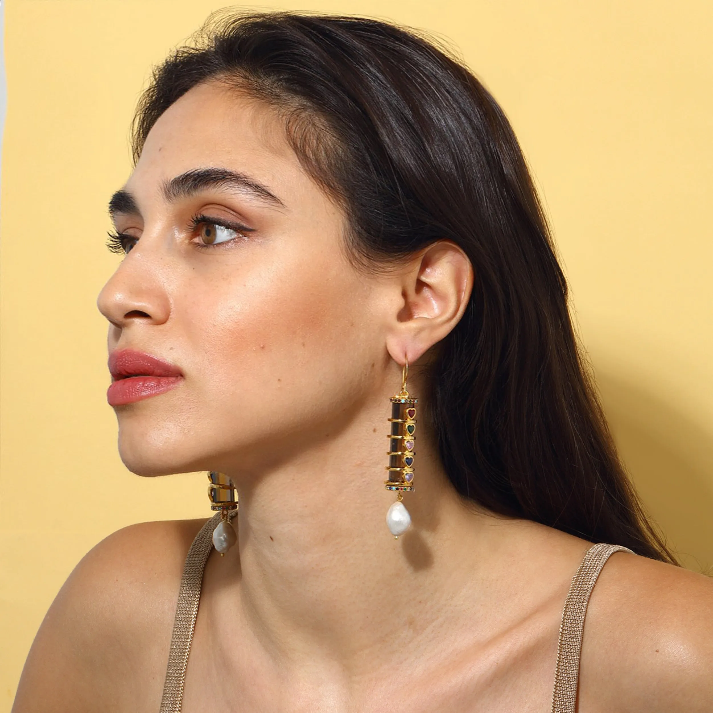 Christa Earrings - Amethyst with Colorful Hearts