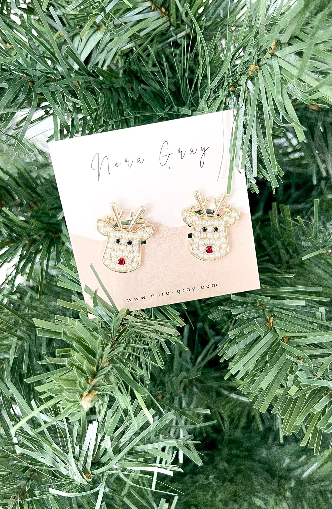 Christmas Reindeer Pave Pearl Earrings