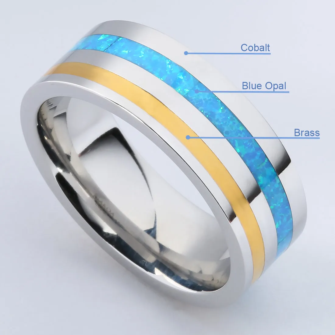 Cobalt Opal Wedding Ring Flat 8mm