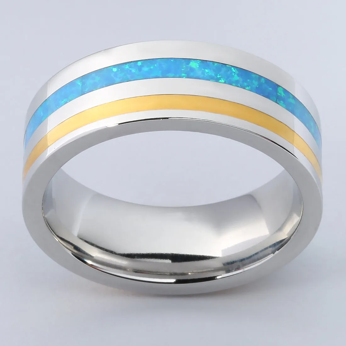 Cobalt Opal Wedding Ring Flat 8mm